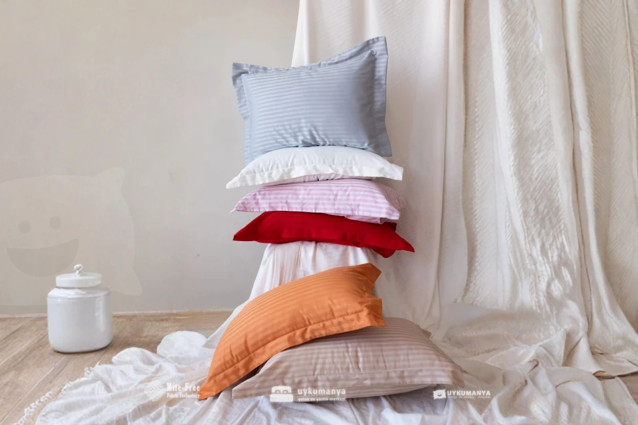 Uykumanya Otel Serisi Lüks Çizgili Saten Oxford Yastık Kılıfı (2 Adet, Gri)