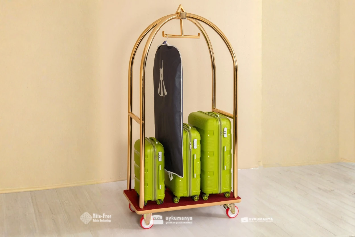 Uykumanya Otel Malzemeleri Valiz Taşıma Arabası – Pirinç Rengi