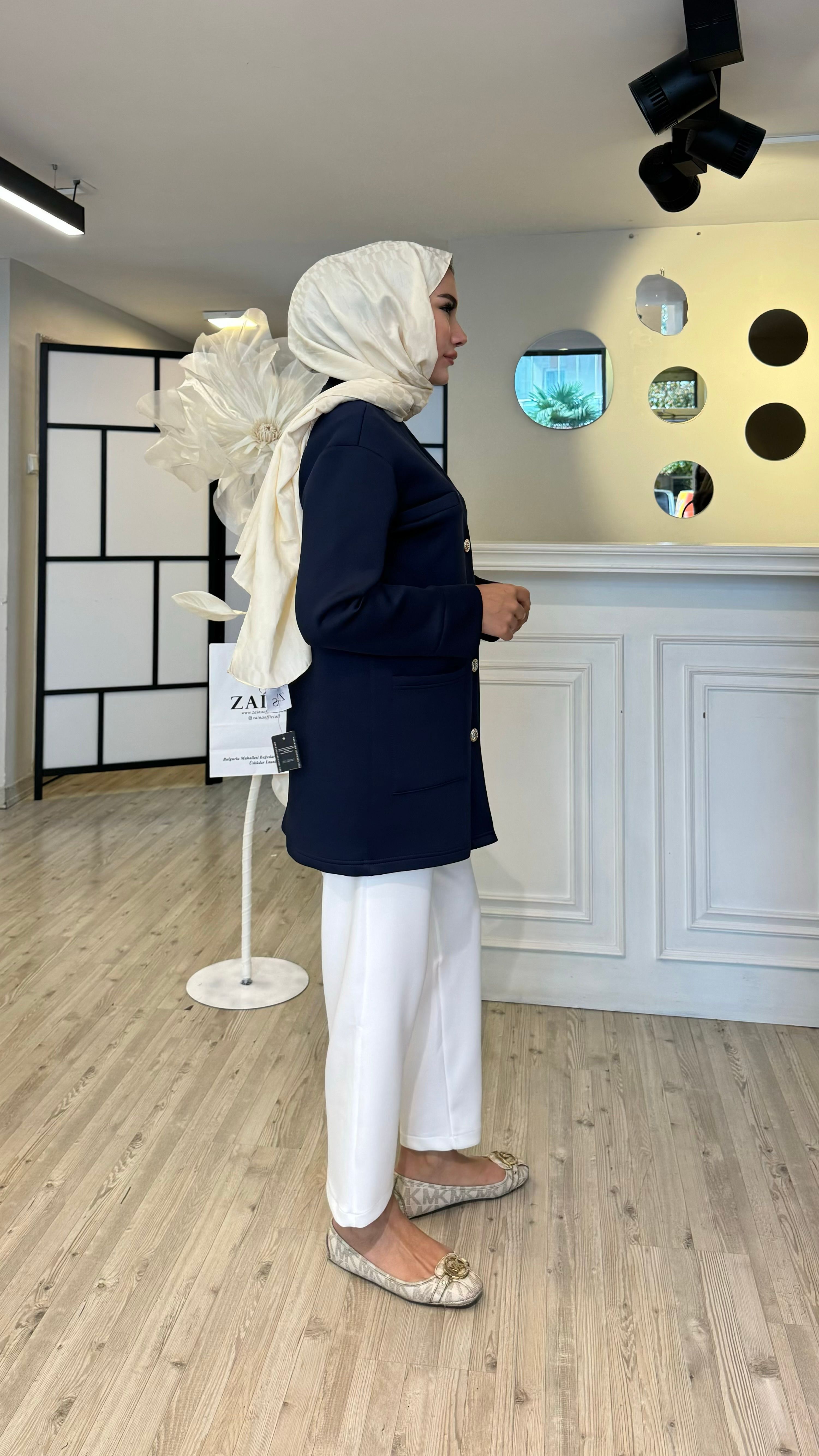 Düğmeli Scuba Ceket - LACİVERT