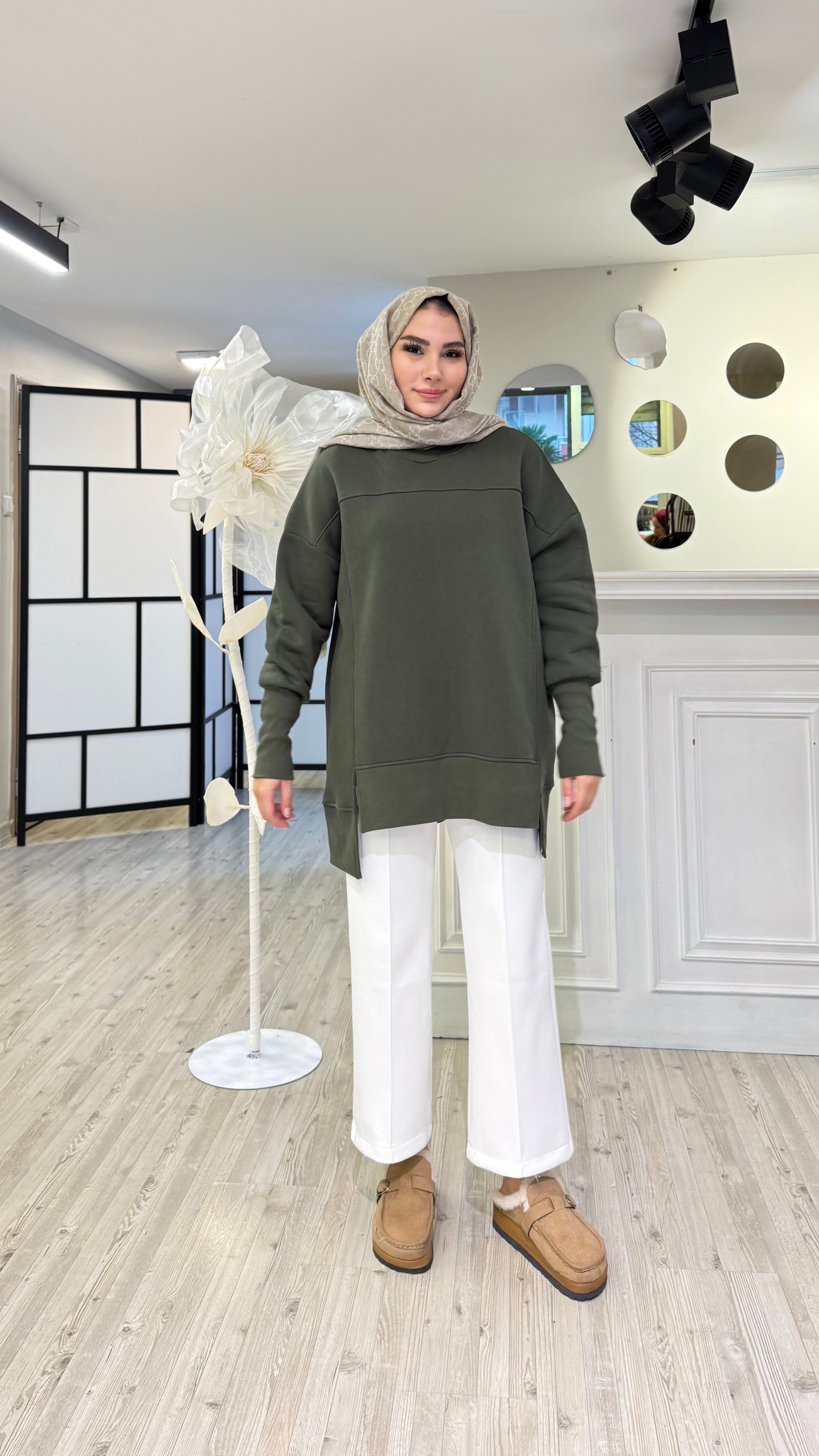 Uzun Kesimli Sweat - Yeşil