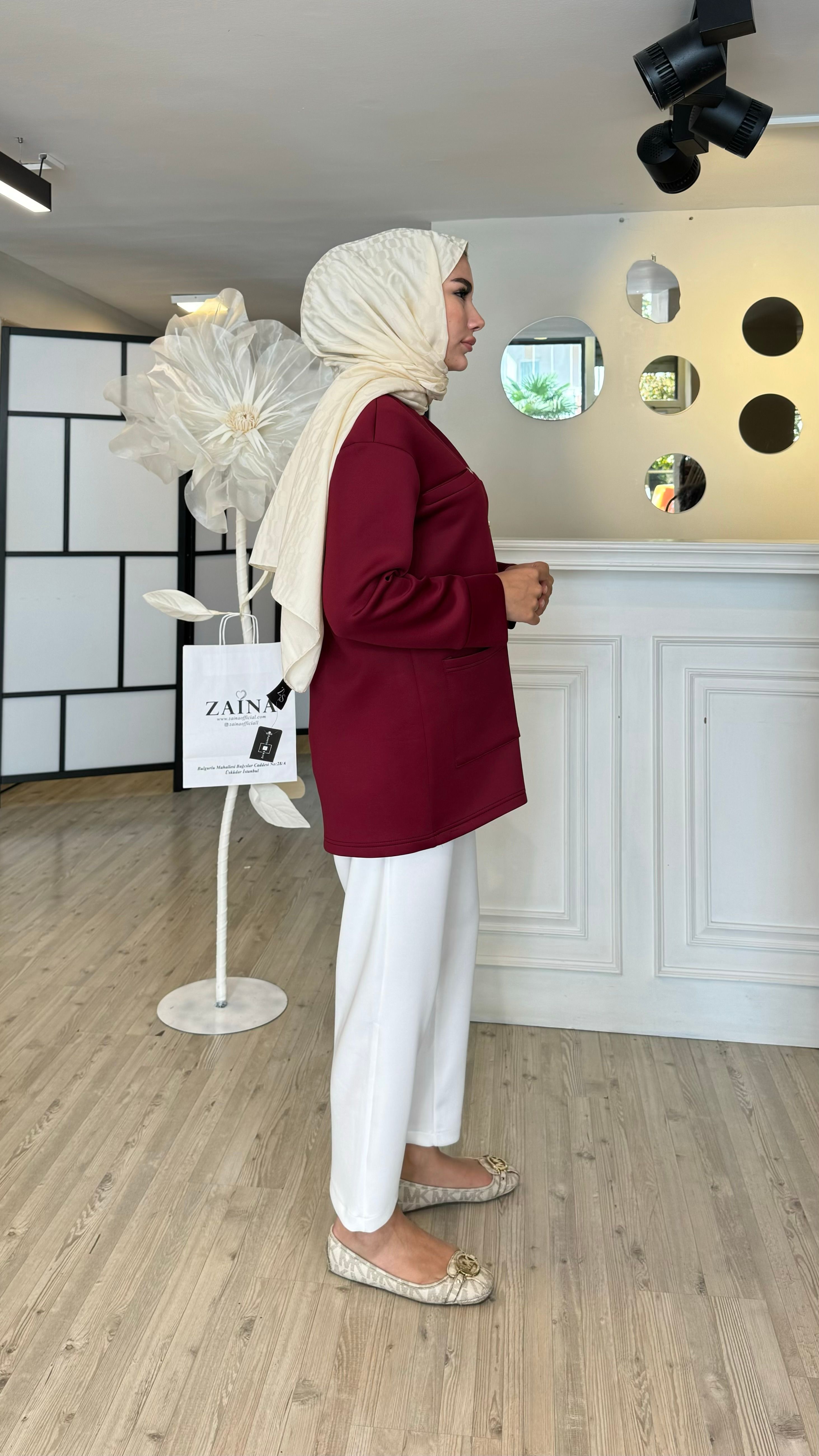 Düğmeli Scuba Ceket - BORDO