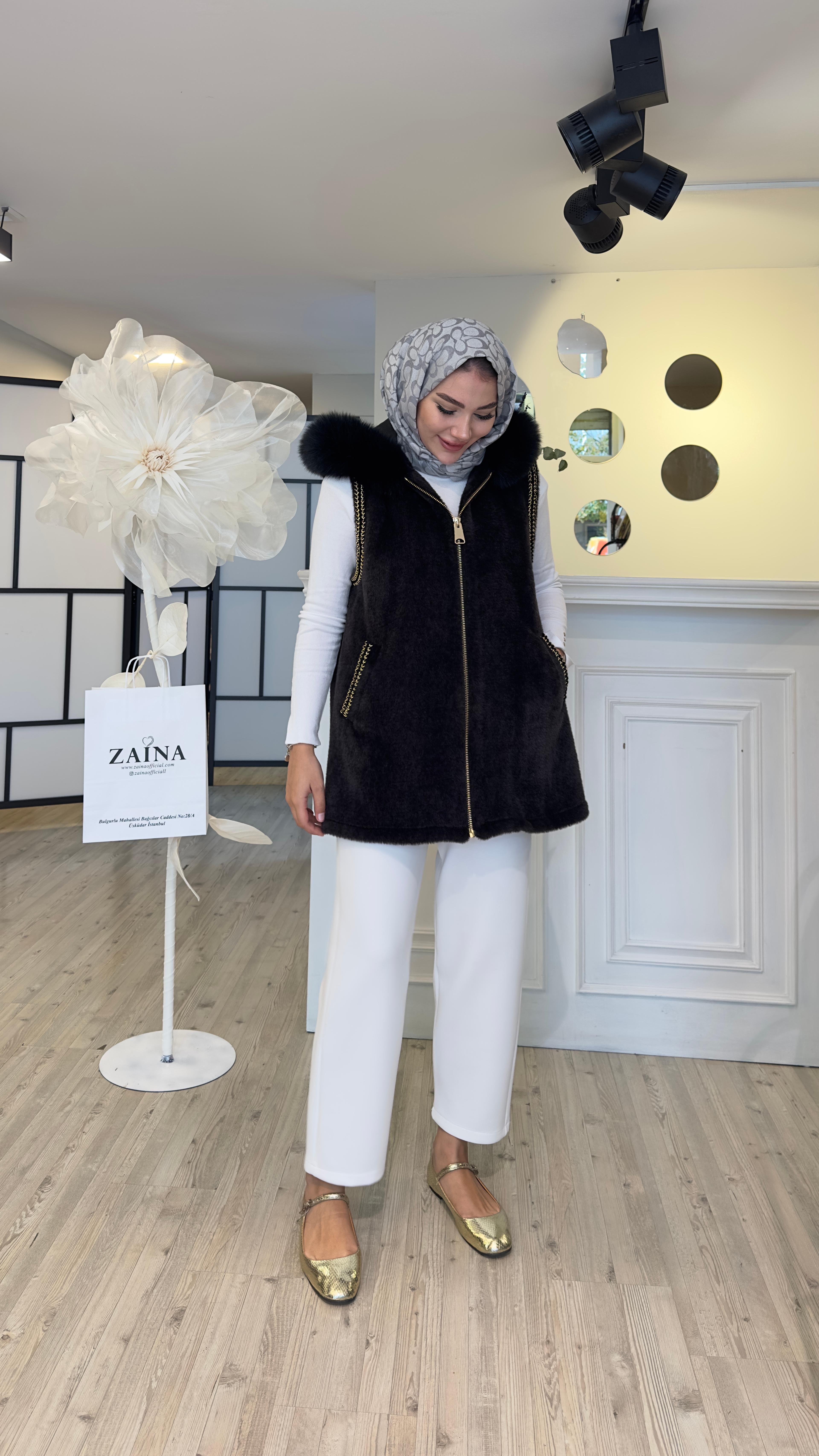 Kapüşonlu Angora Yelek