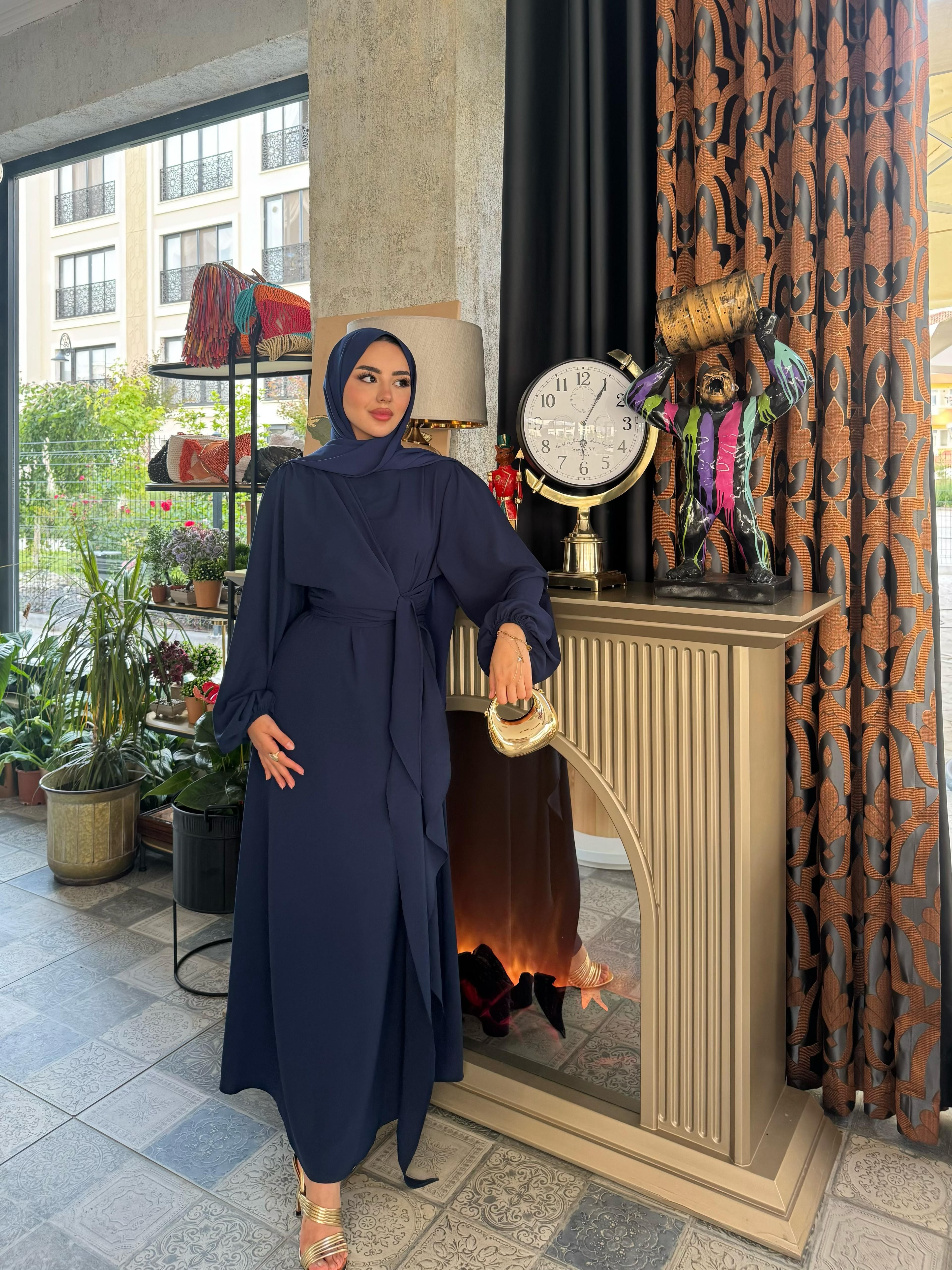 Viyana Bağlamalı Elbise - Lacivert