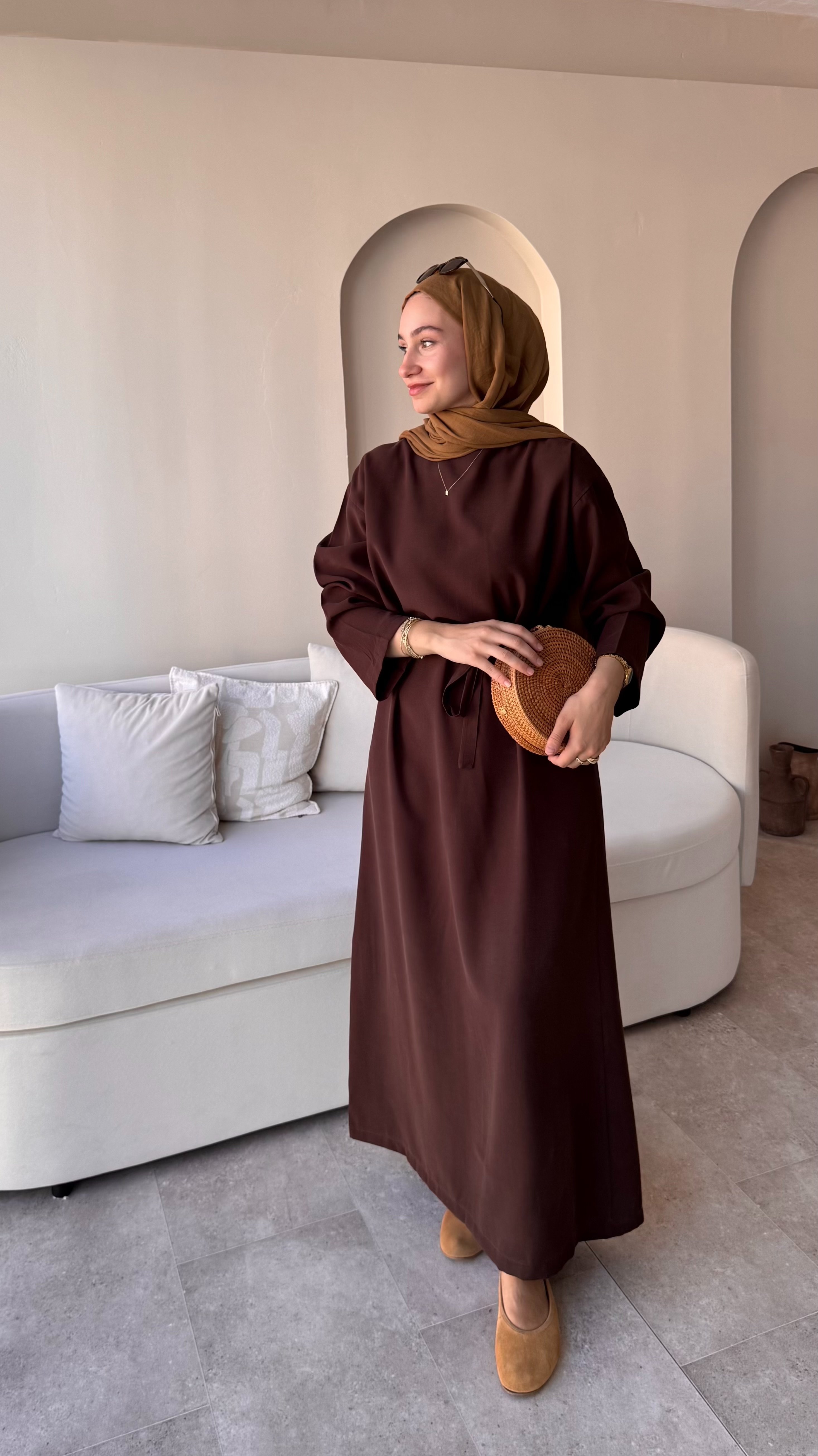 ESİL TENSEL ELBİSE - Acı Kahve