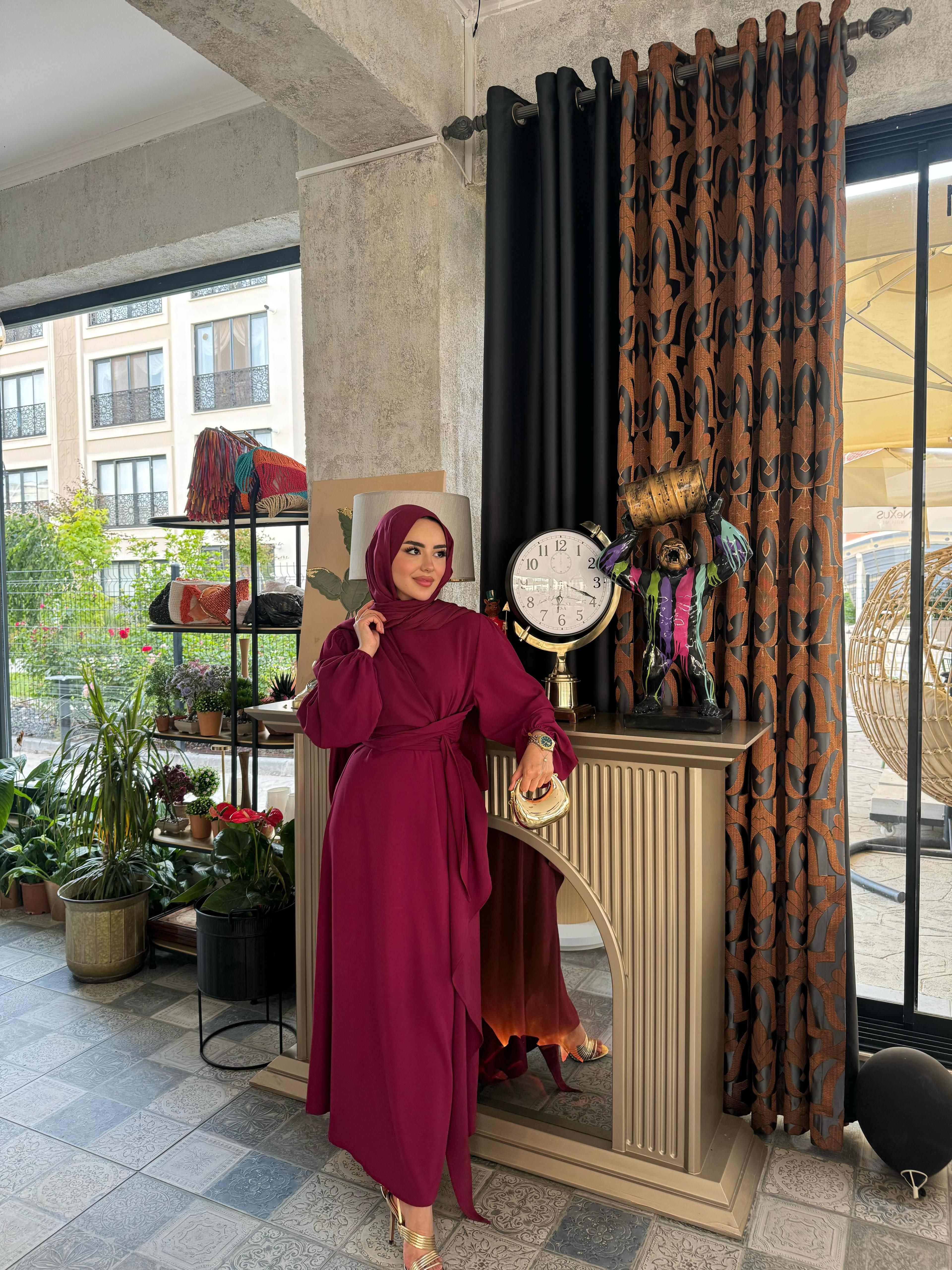 Viyana Bağlamalı Elbise - Mürdüm