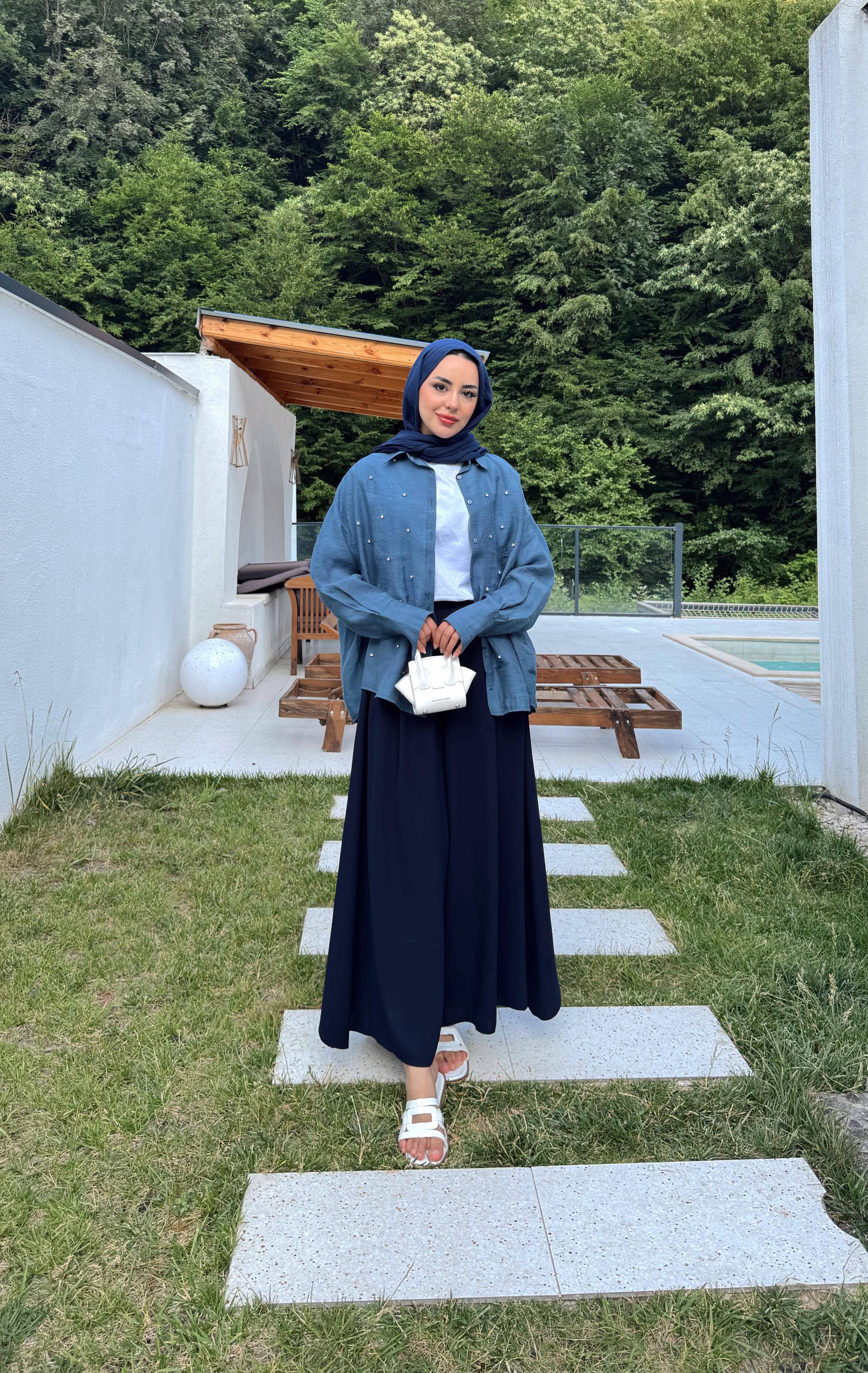 Petra Taşlı Gömlek - Koyu İndigo