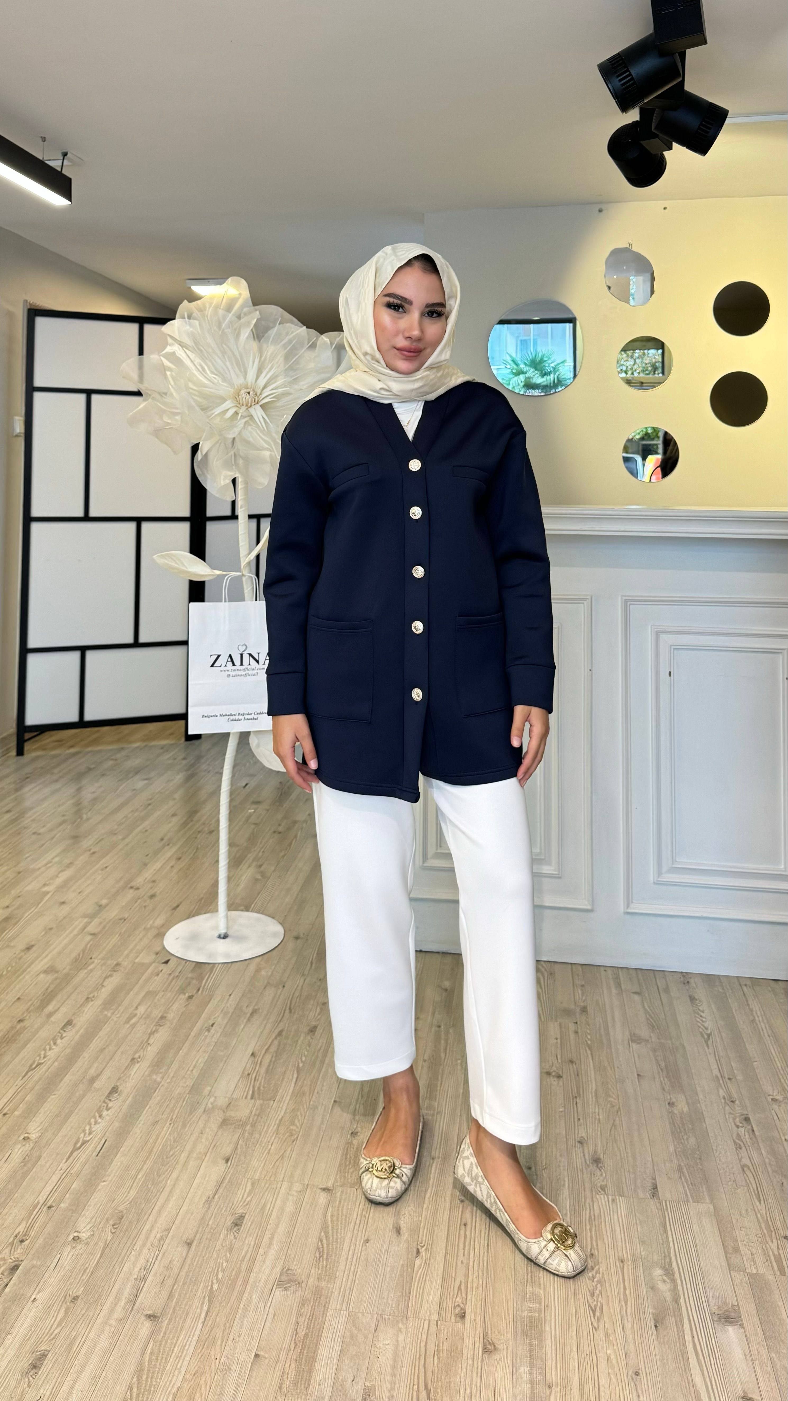 Düğmeli Scuba Ceket - LACİVERT