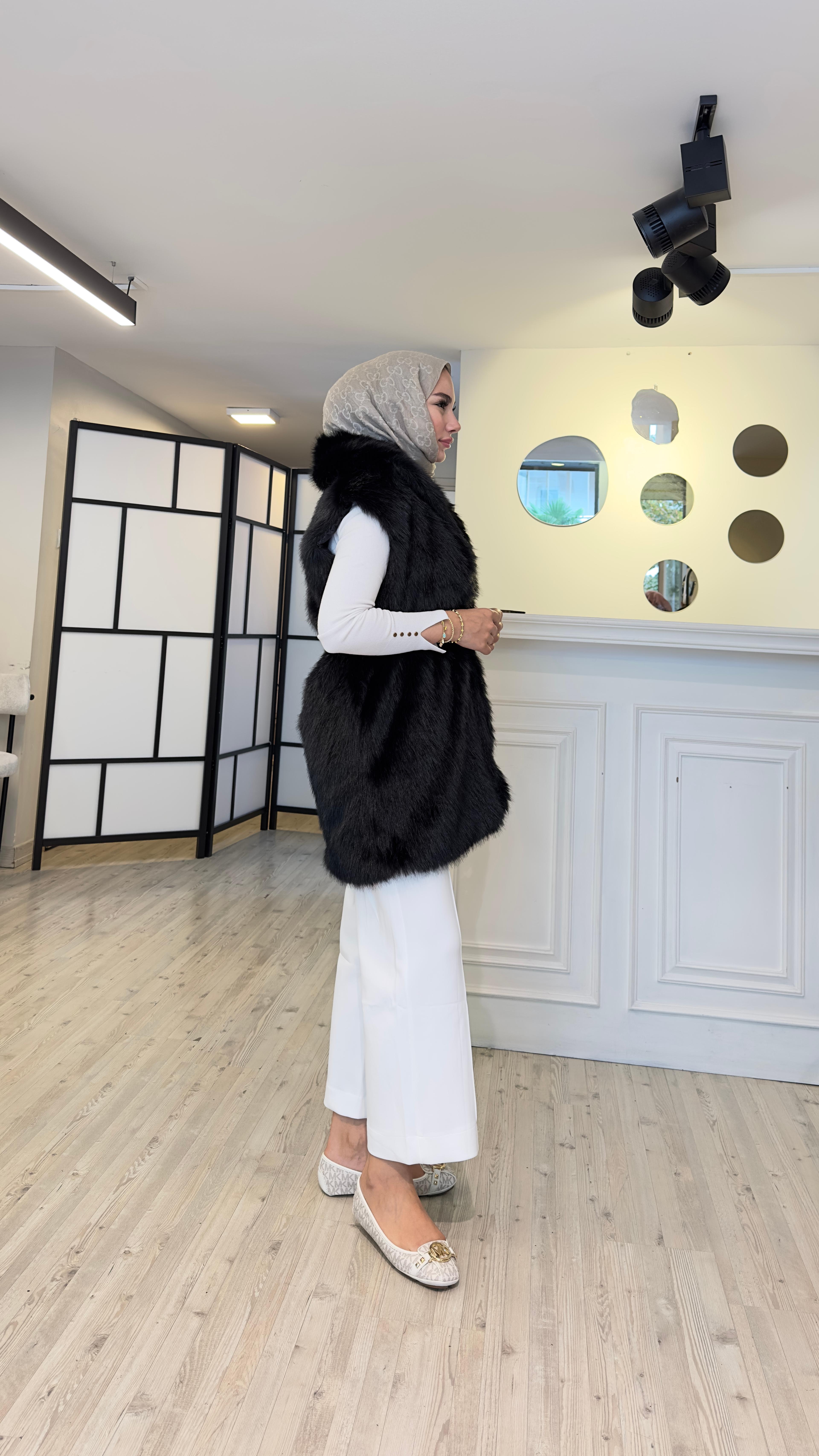 Kürklü Yelek - Siyah