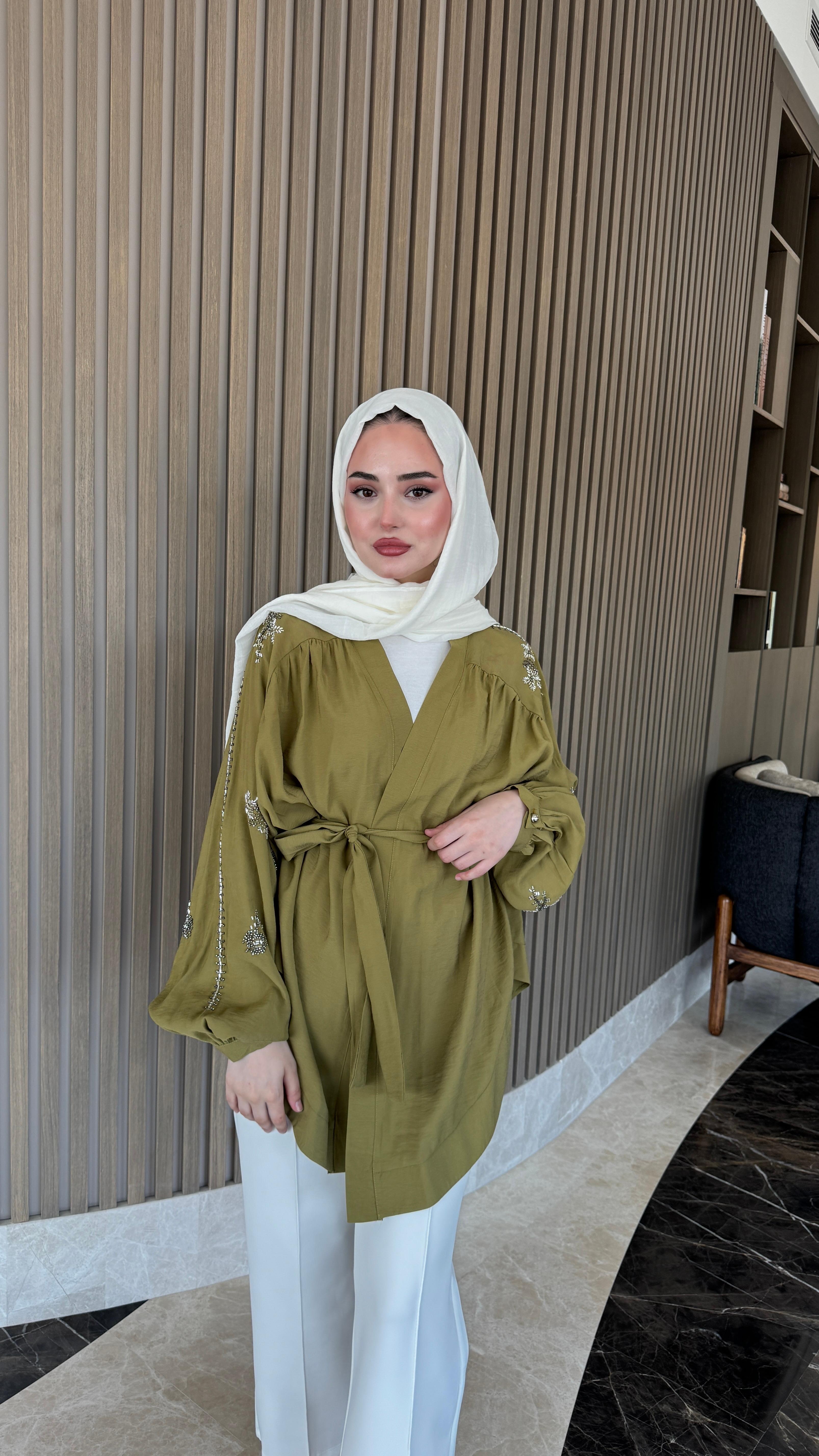 More Taşlı Kimono - Yağ Yeşili