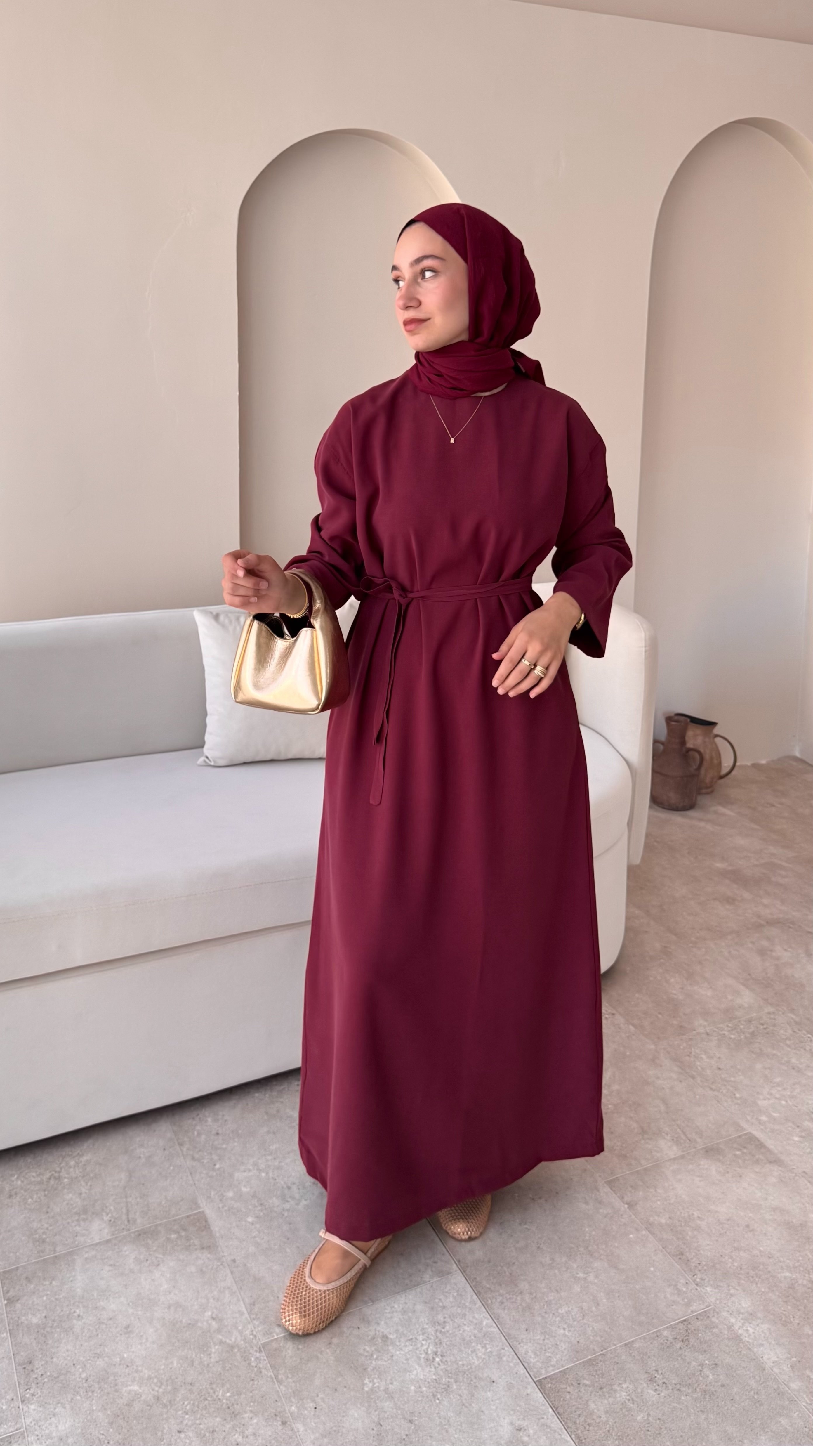 ESİL TENSEL ELBİSE - Bordo
