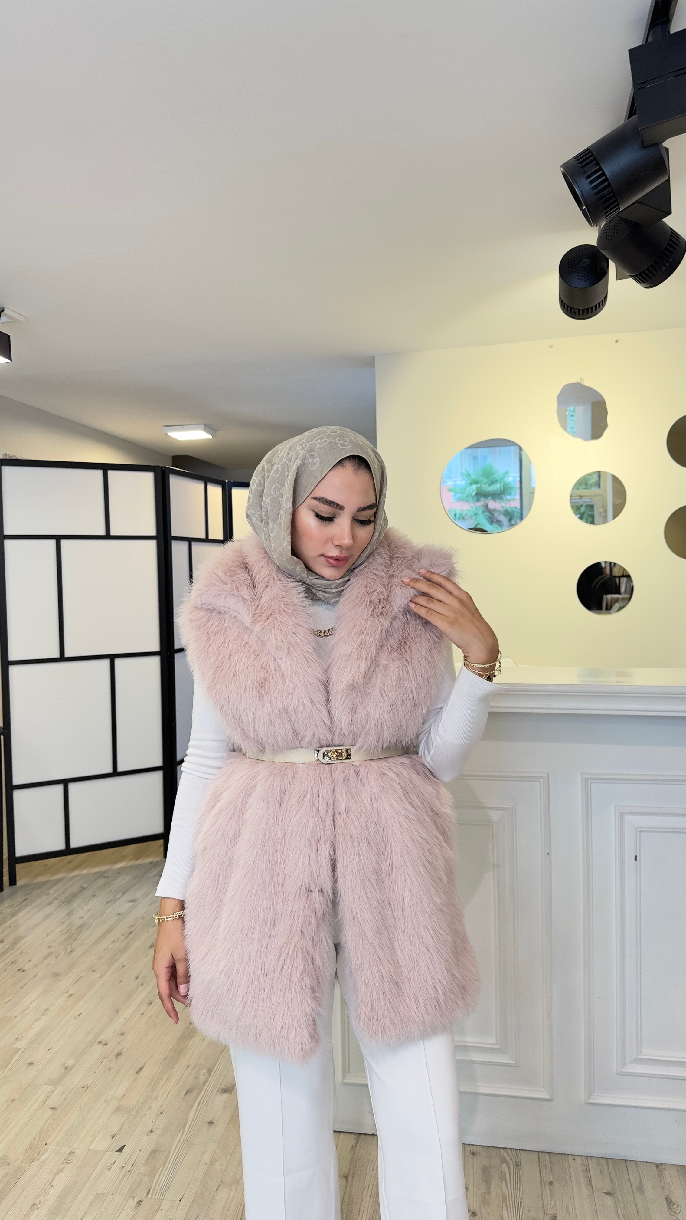 Kürklü Yelek - Pembe