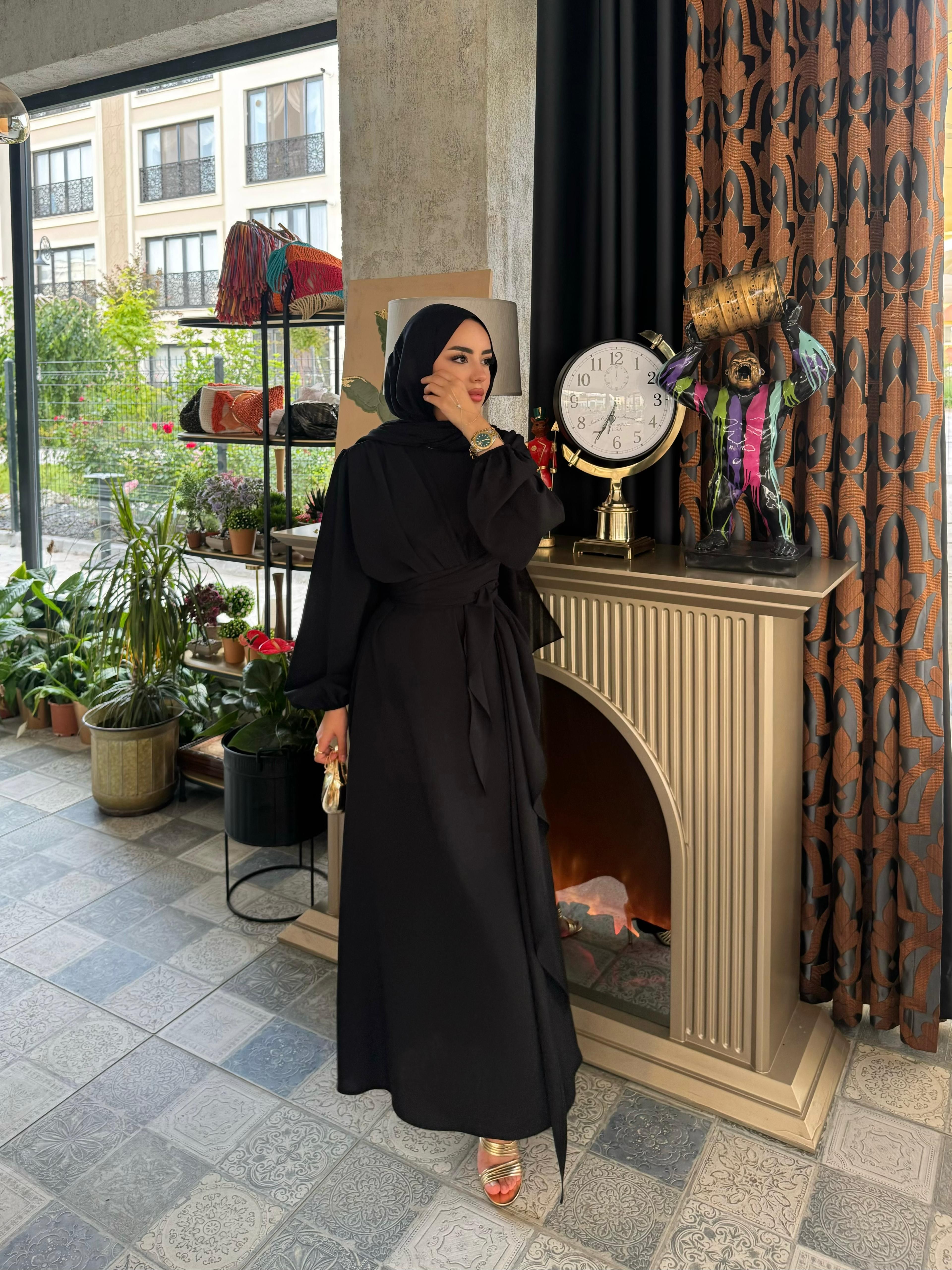 Viyana Bağlamalı Elbise - Siyah