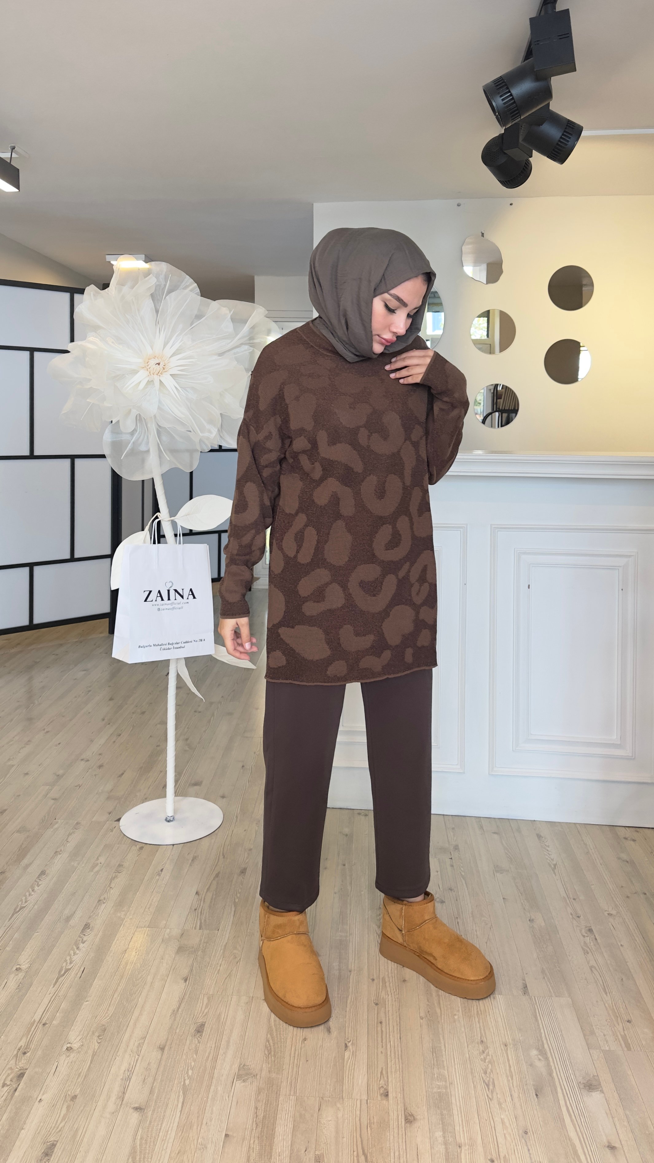 Leoparlı Triko Tunik