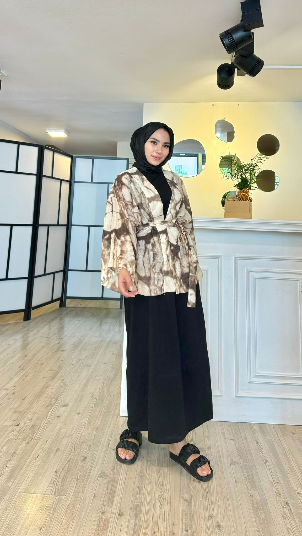 İnce Kumaş Kimono - Kahverengi