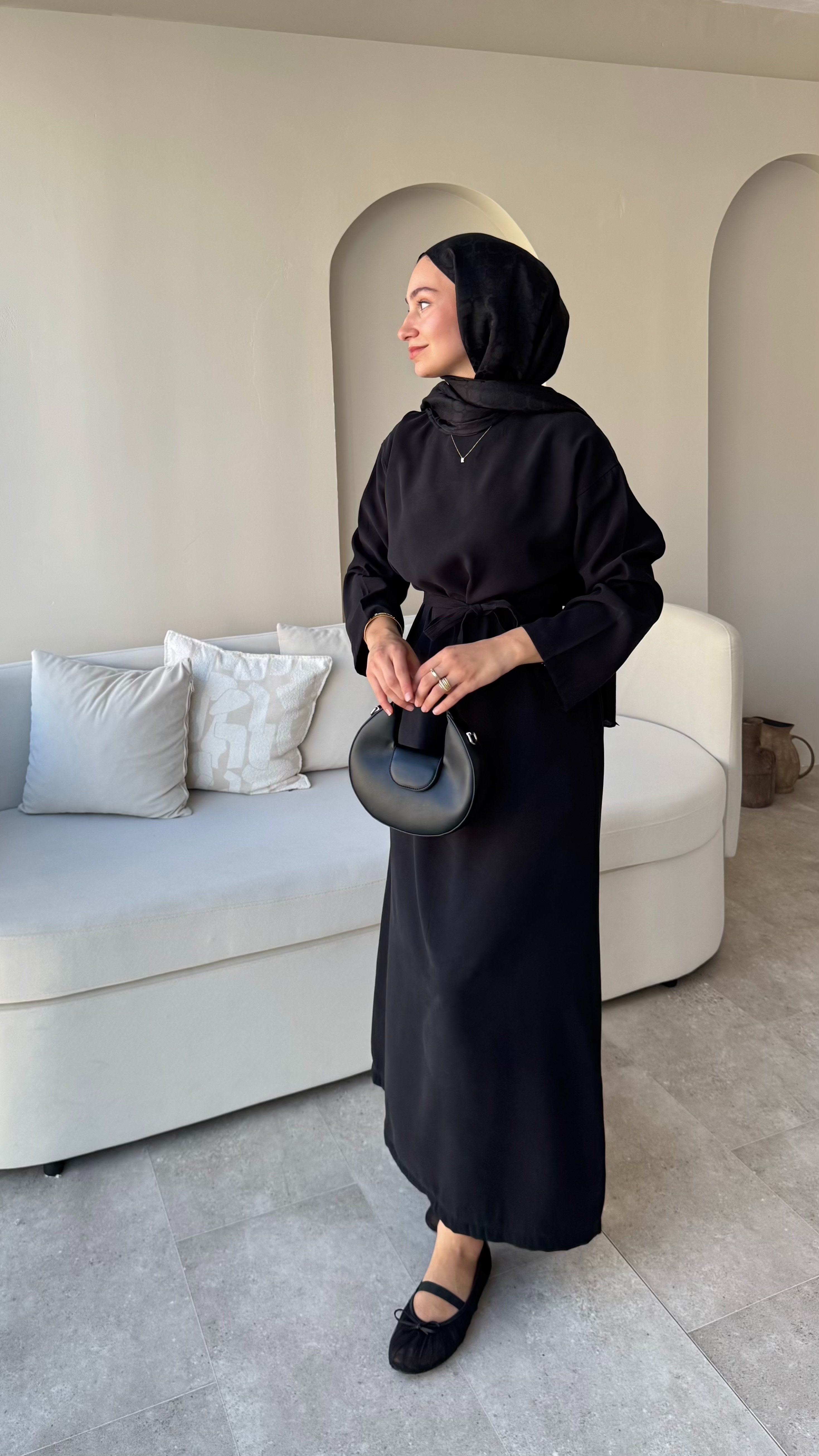 ESİL TENSEL ELBİSE - Siyah
