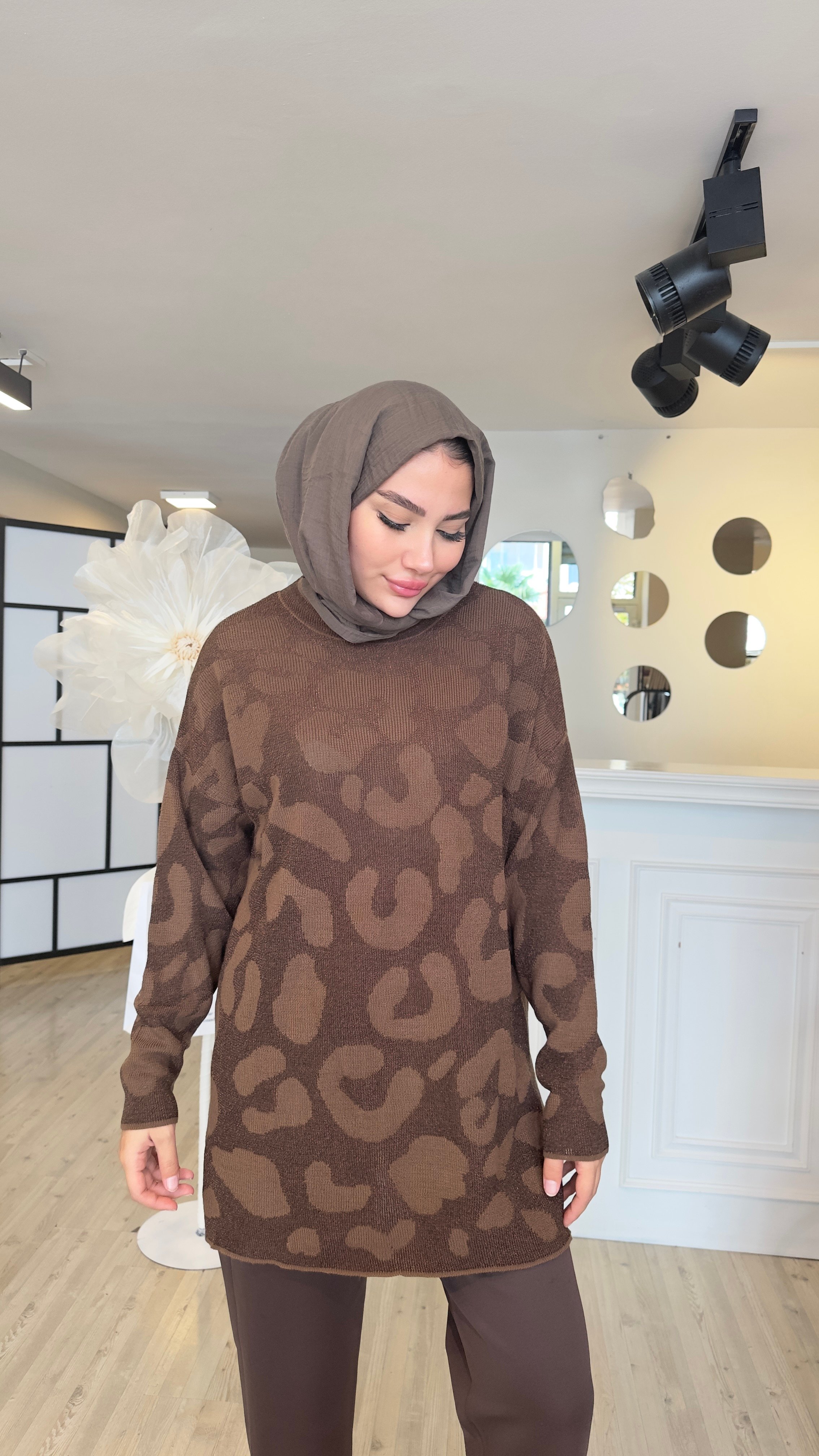Leoparlı Triko Tunik