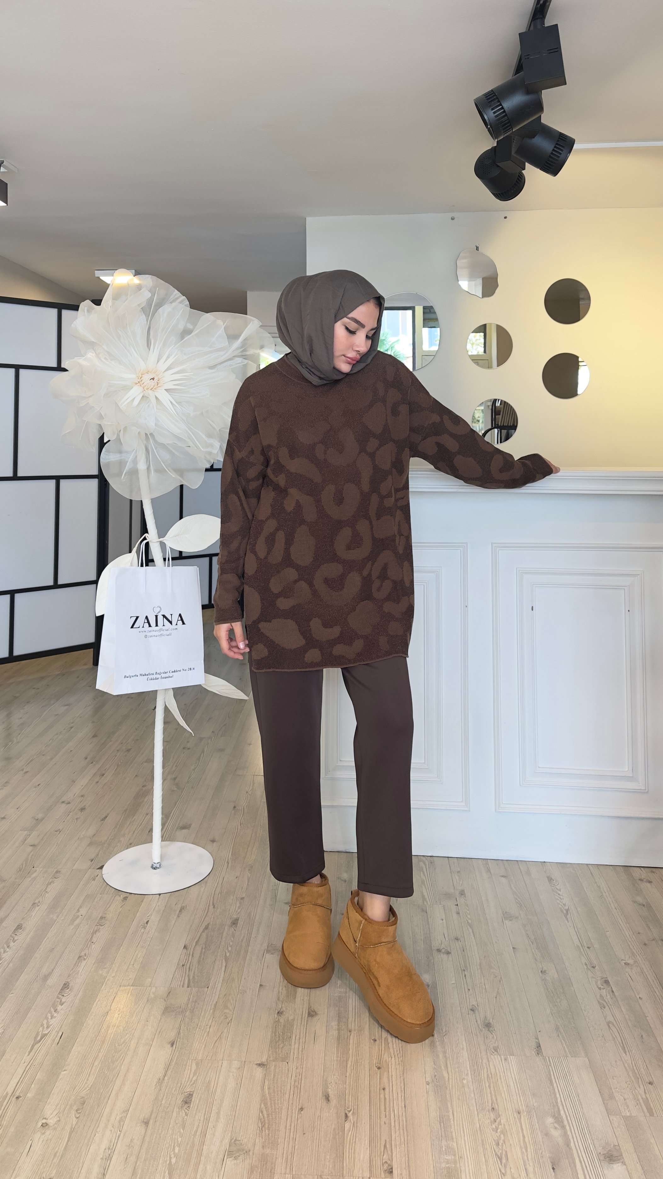 Leoparlı Triko Tunik