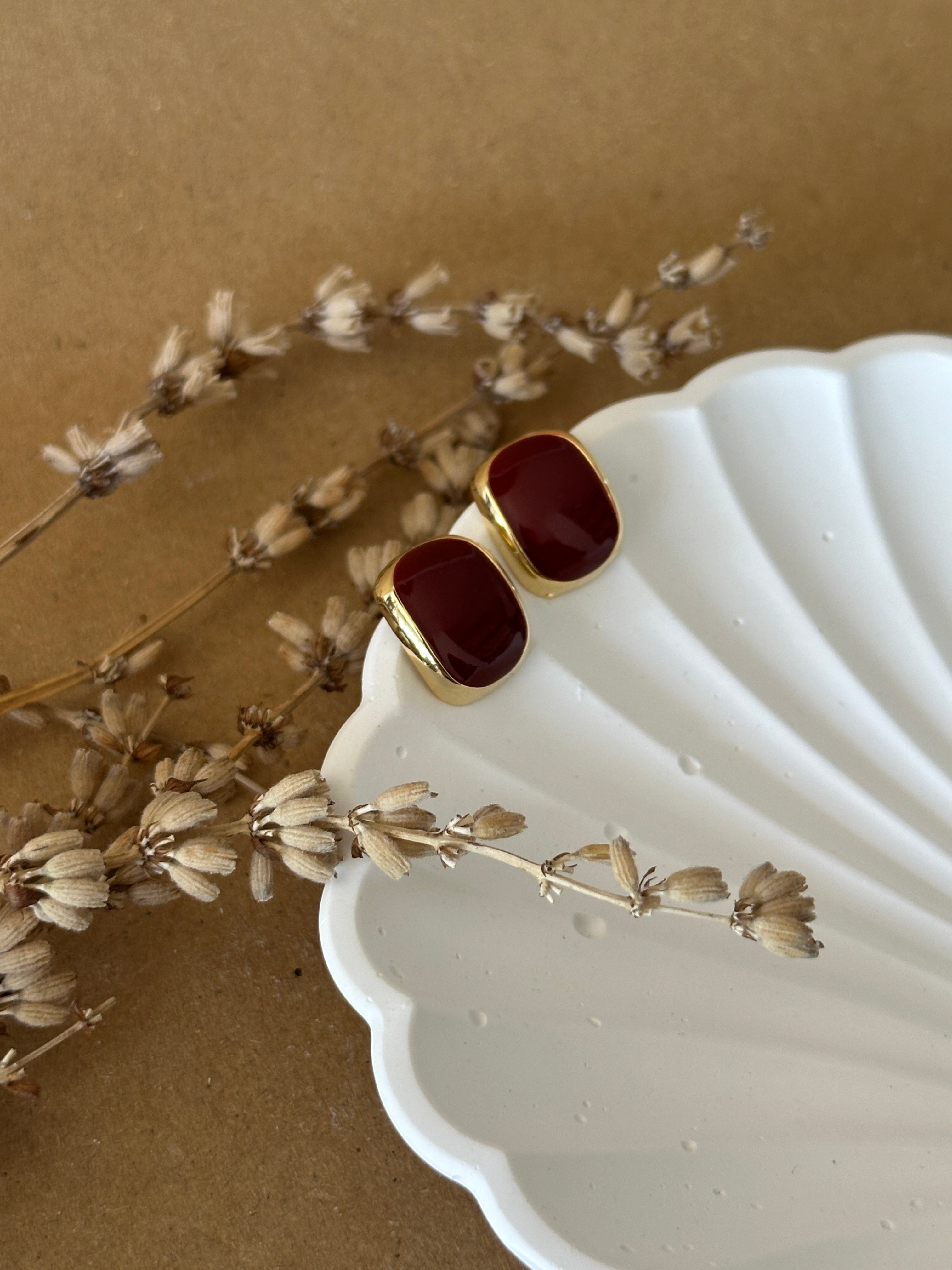 Bordo-Gold Düz Mini Küpe
