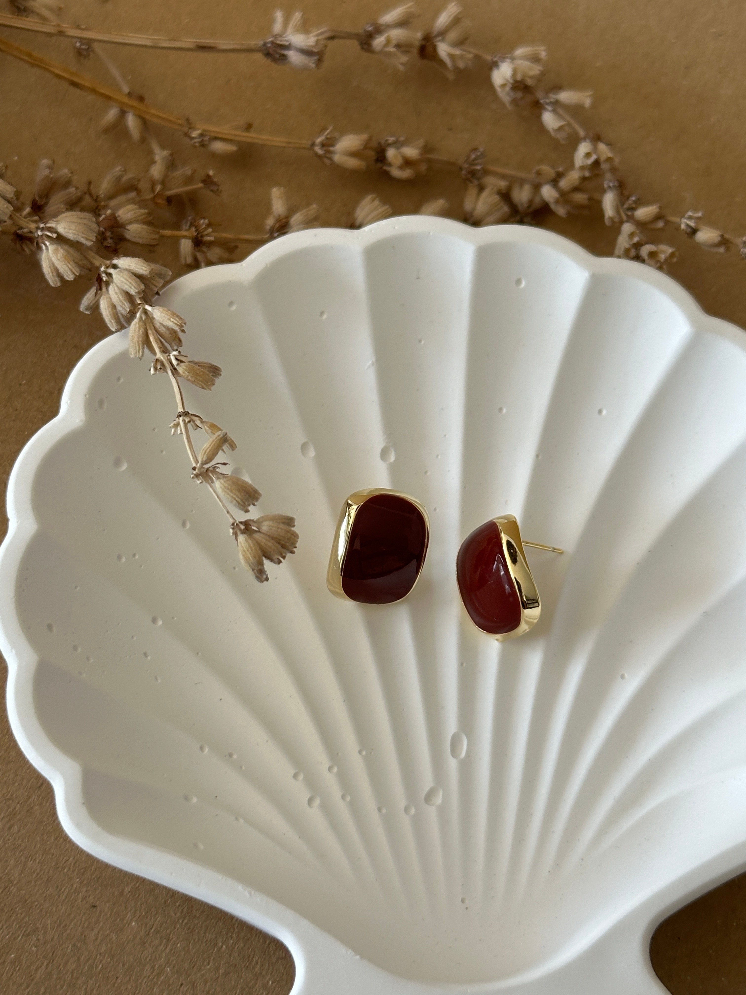 Bordo-Gold Düz Mini Küpe