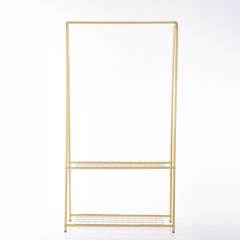 Çift Raflı Gold Metal Ayaklı Askılık