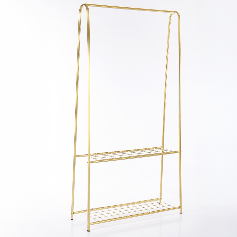 Çift Raflı Gold Metal Ayaklı Askılık