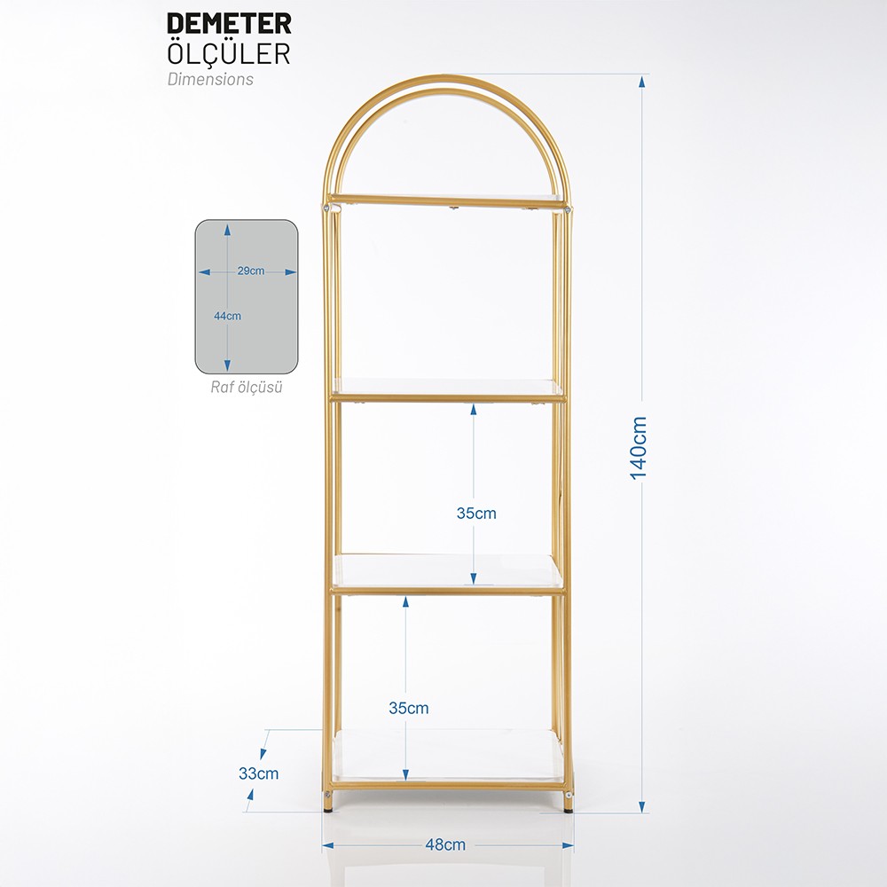 Demeter Gold Metal 4 Katlı Dekoratif Raf