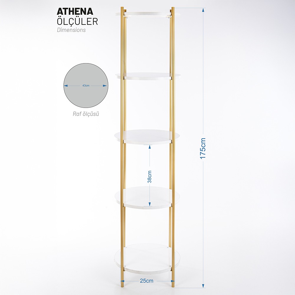 Athena Gold Metal 5 Katlı Dekoratif Raf