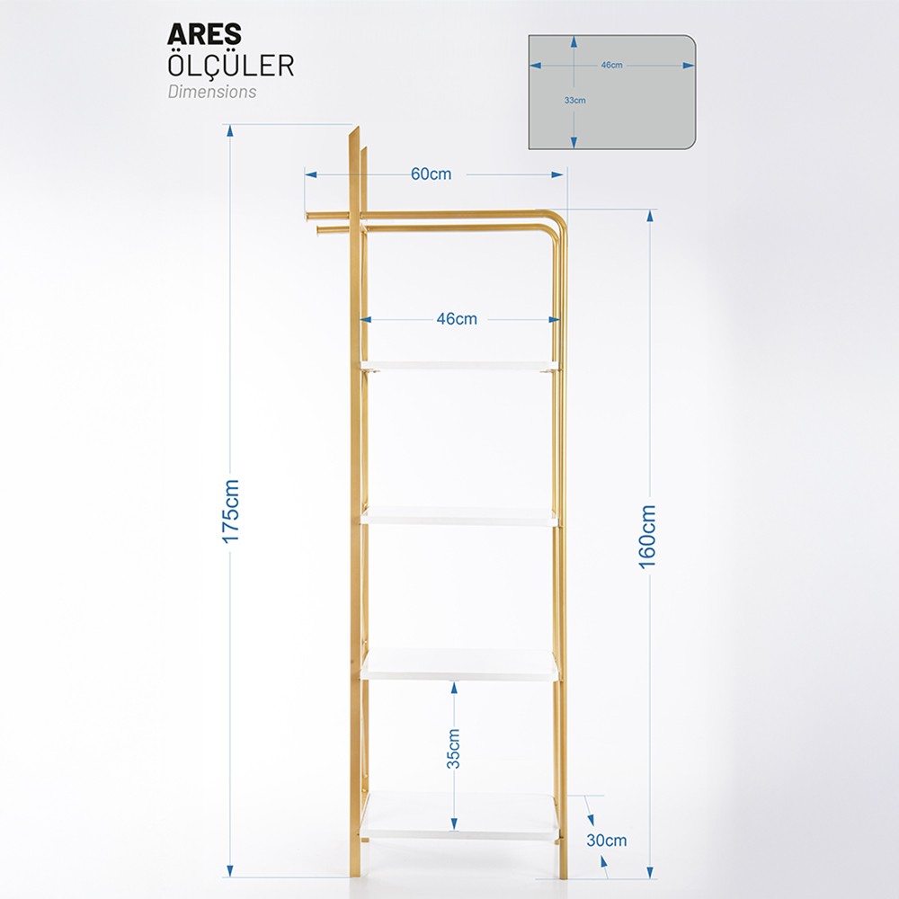 Ares Gold Metal 4 Katlı Dekoratif Raf