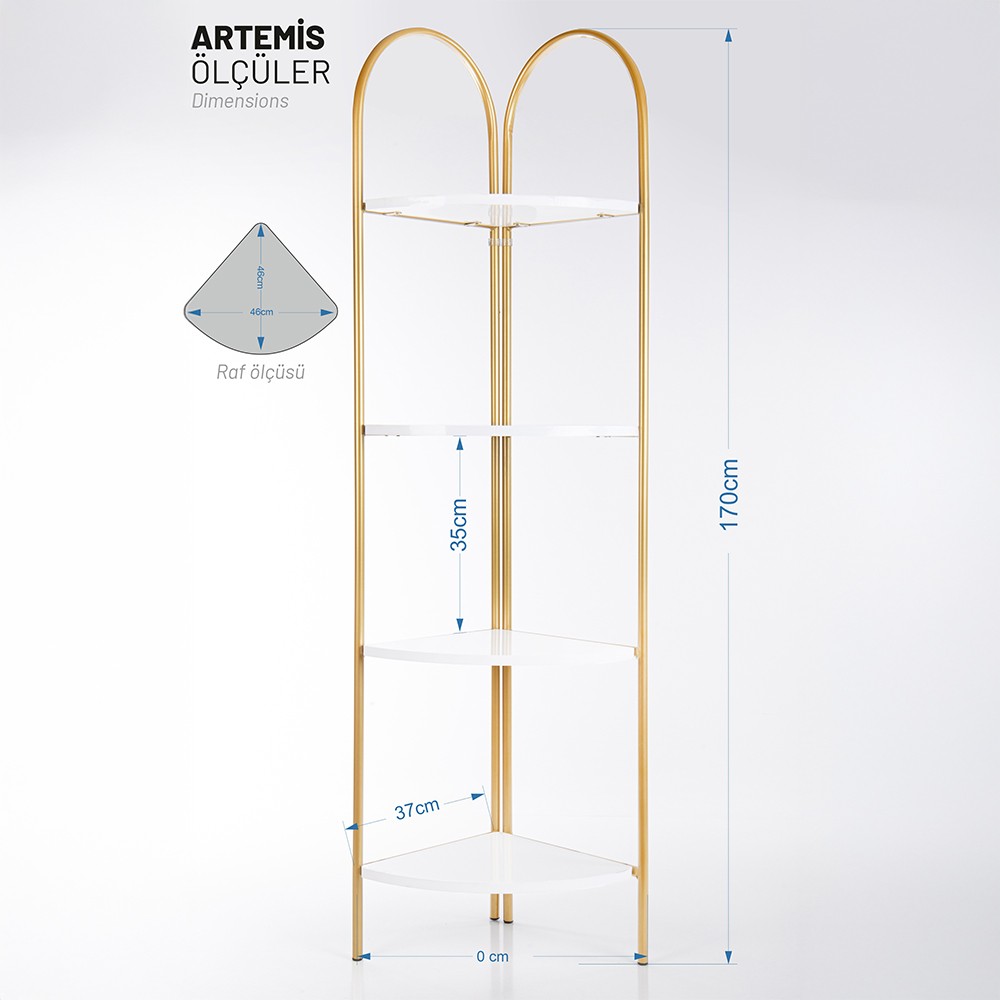 Artemis Gold Metal 4 Katlı Dekoratif Raf