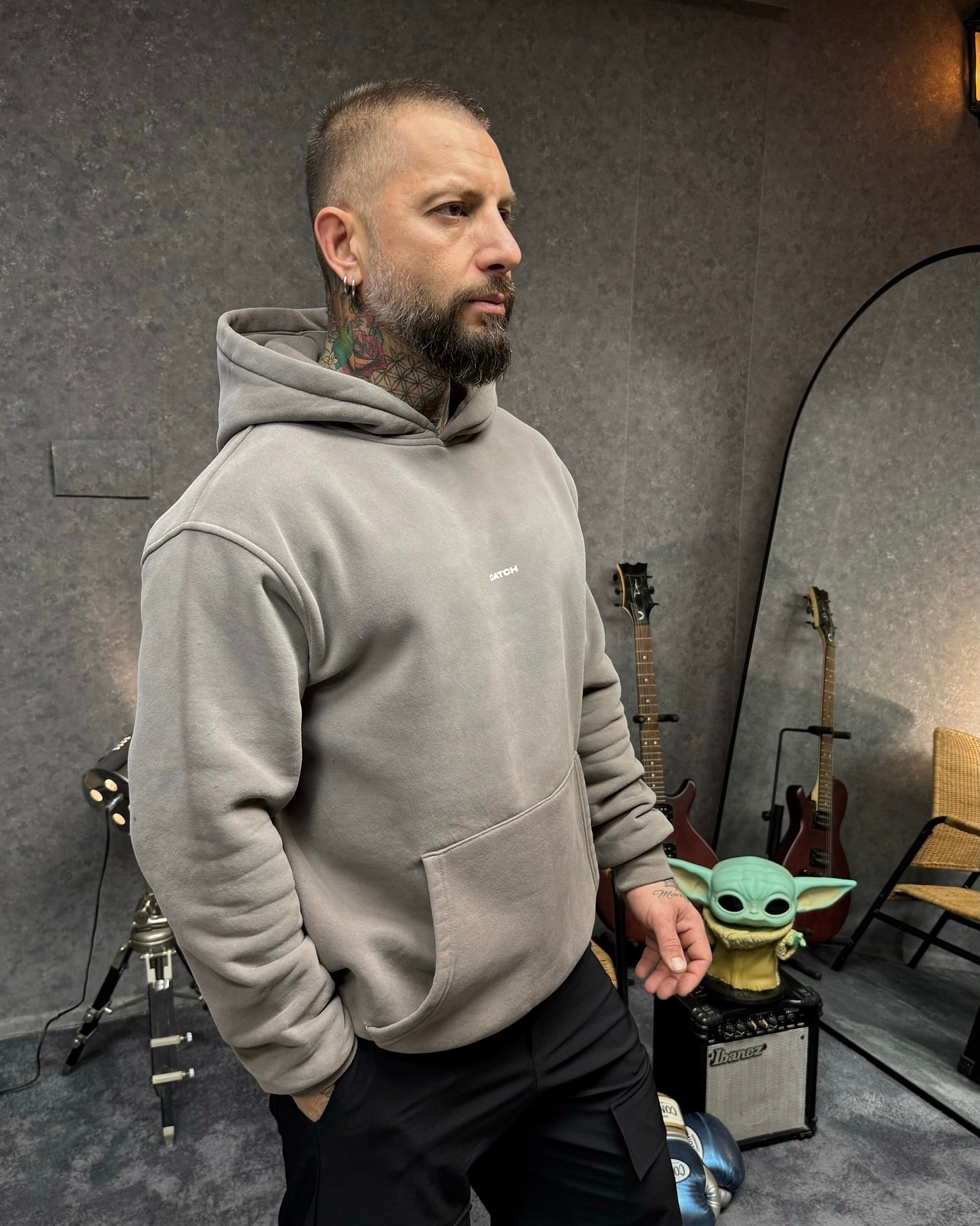 YIKAMALI SWEATSHIRT KAPŞONLU  - GRİ