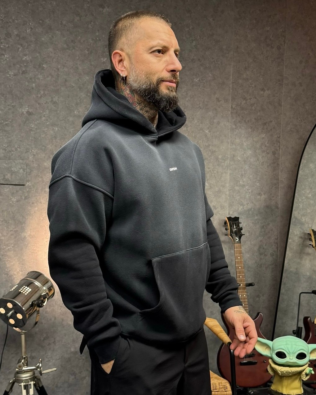 YIKAMALI SWEATSHIRT KAPŞONLU  - SİYAH TAŞLAMA