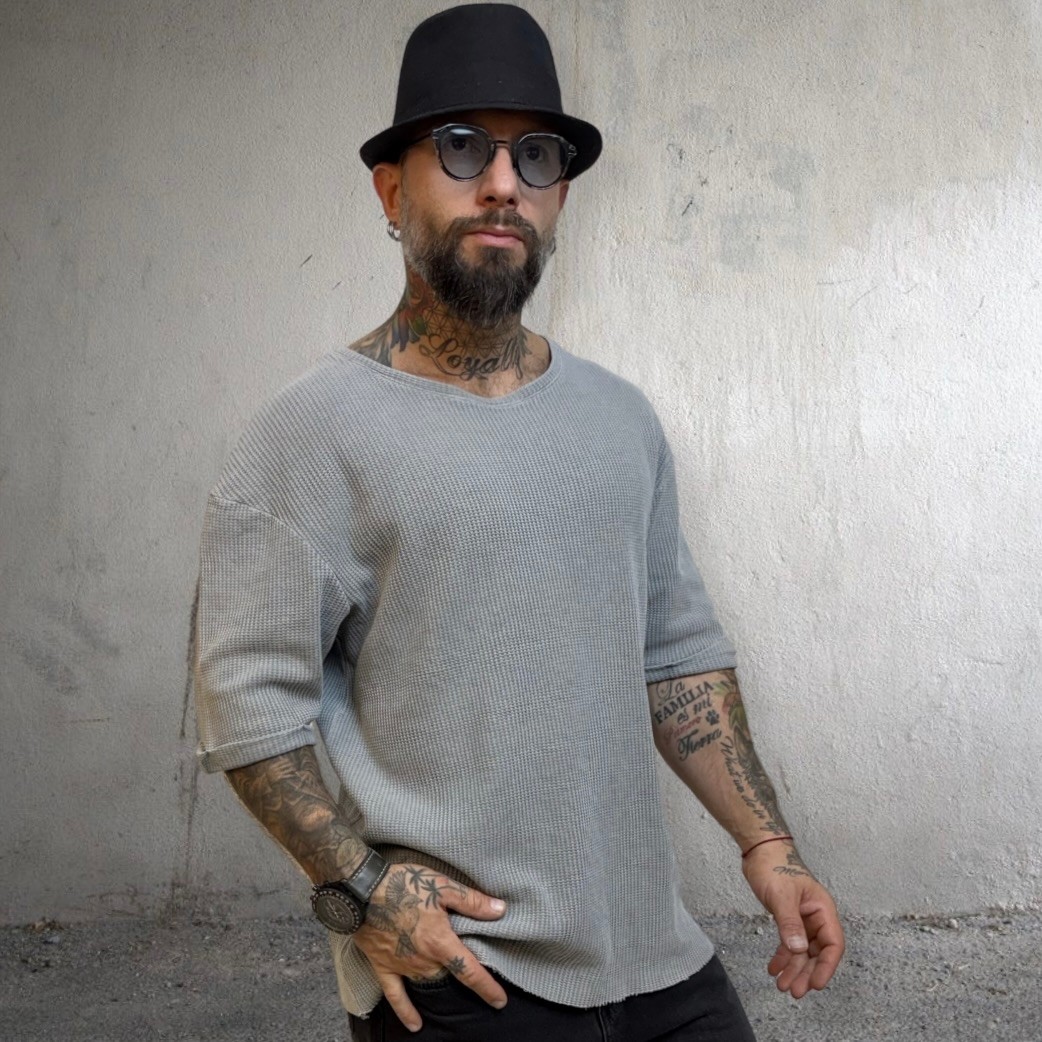 Y-1082 OVERSIZE DOKULU T-SHIRT GRİ