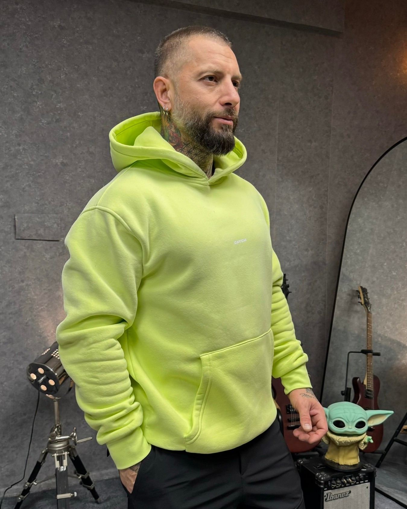 YIKAMALI SWEATSHIRT KAPŞONLU  - NEON YEŞİL