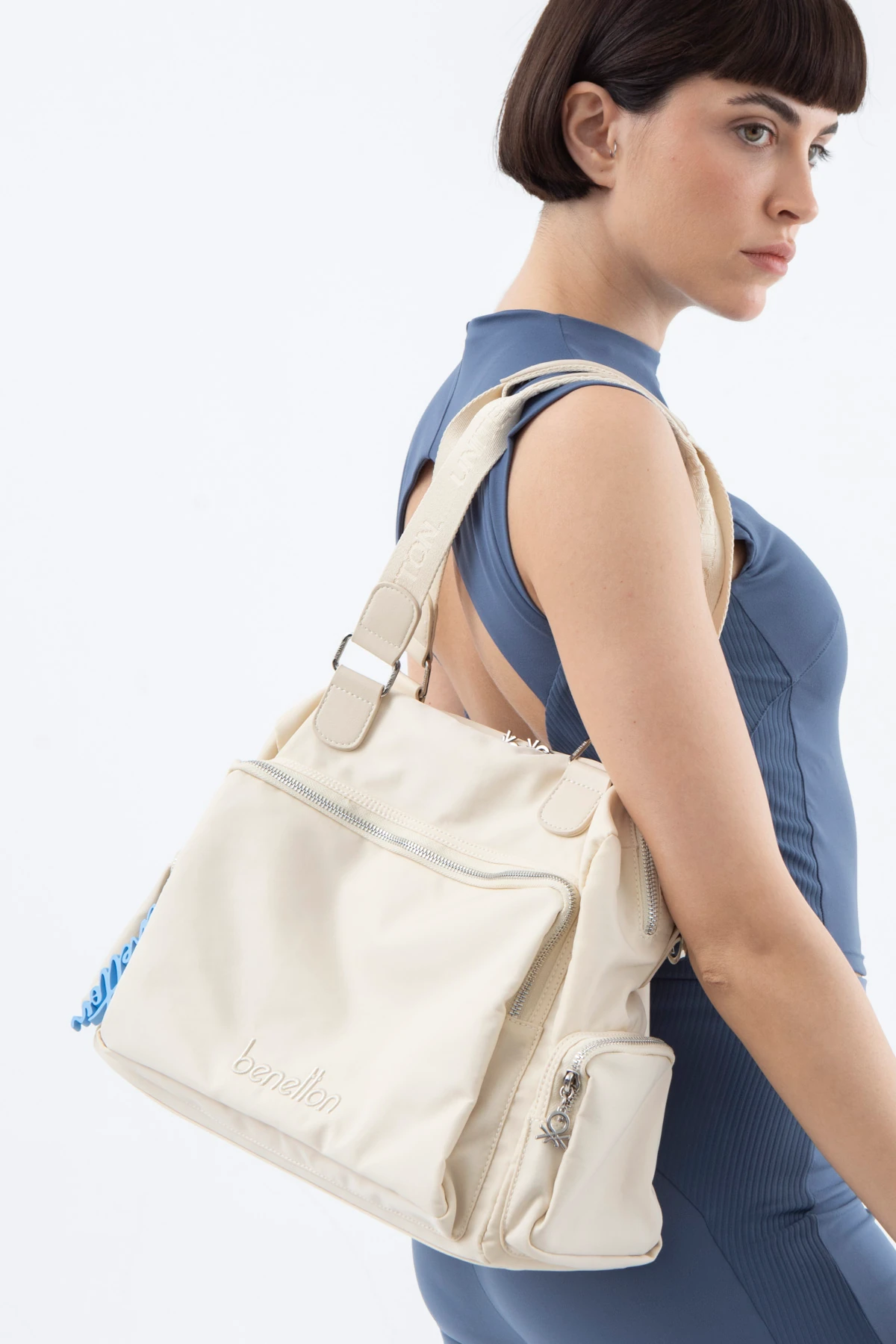 BENETTON 1484 İTHAL KUMAŞ KADIN ÇANTA - BEJ