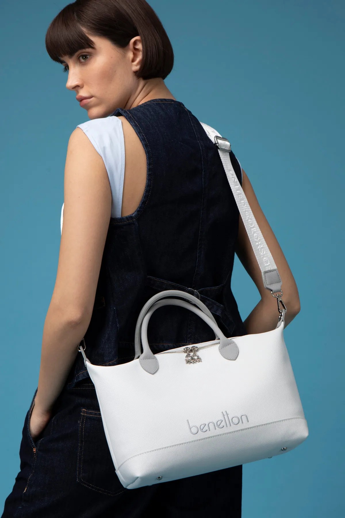 BENETTON 1612 KADIN ÇANTA - BEYAZ A.GRİ