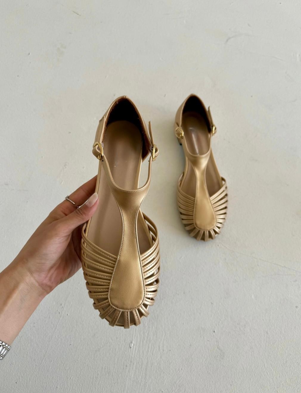 HEYBAGS 901 KADIN KAFESLİ SANDALET - GOLD