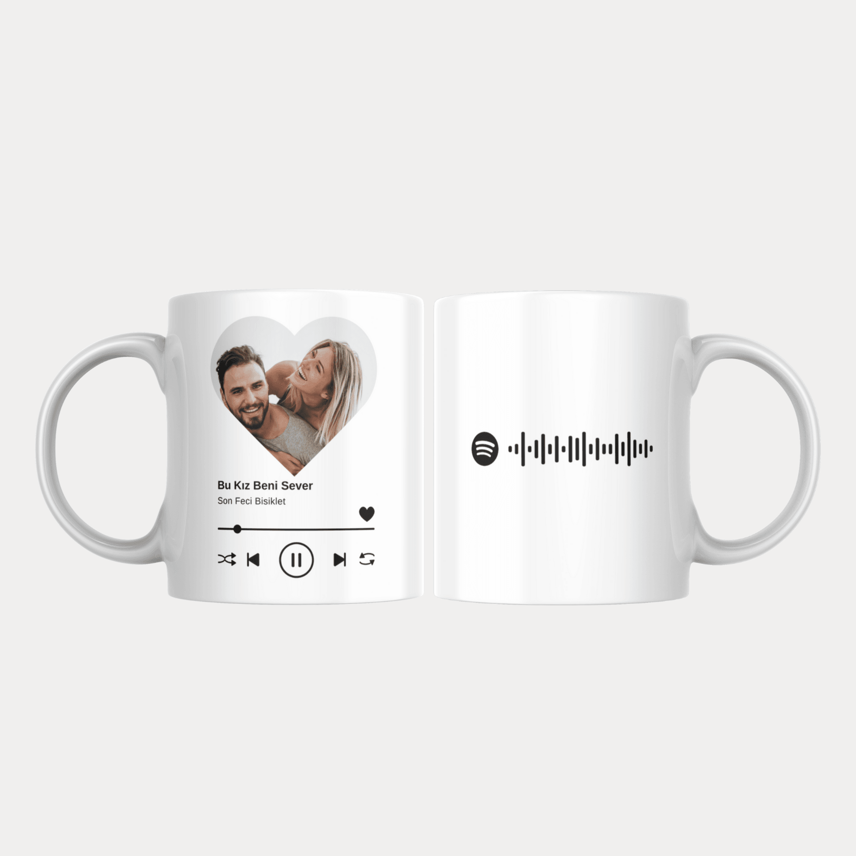 Kişiye Özel Müzik Barkodlu Kalpli Kupa