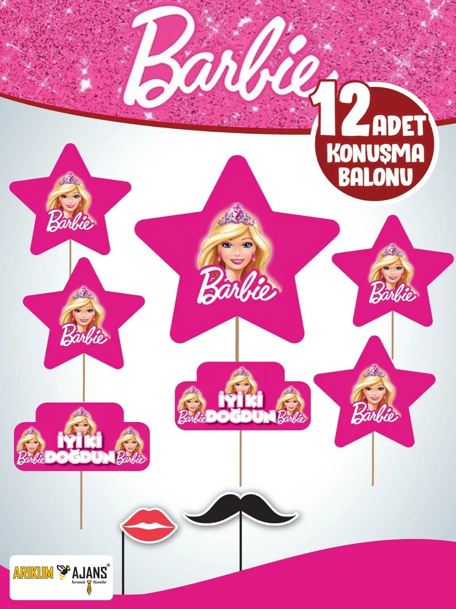 Barbie Doğum Günü Konuşma Balonu 12 Adet