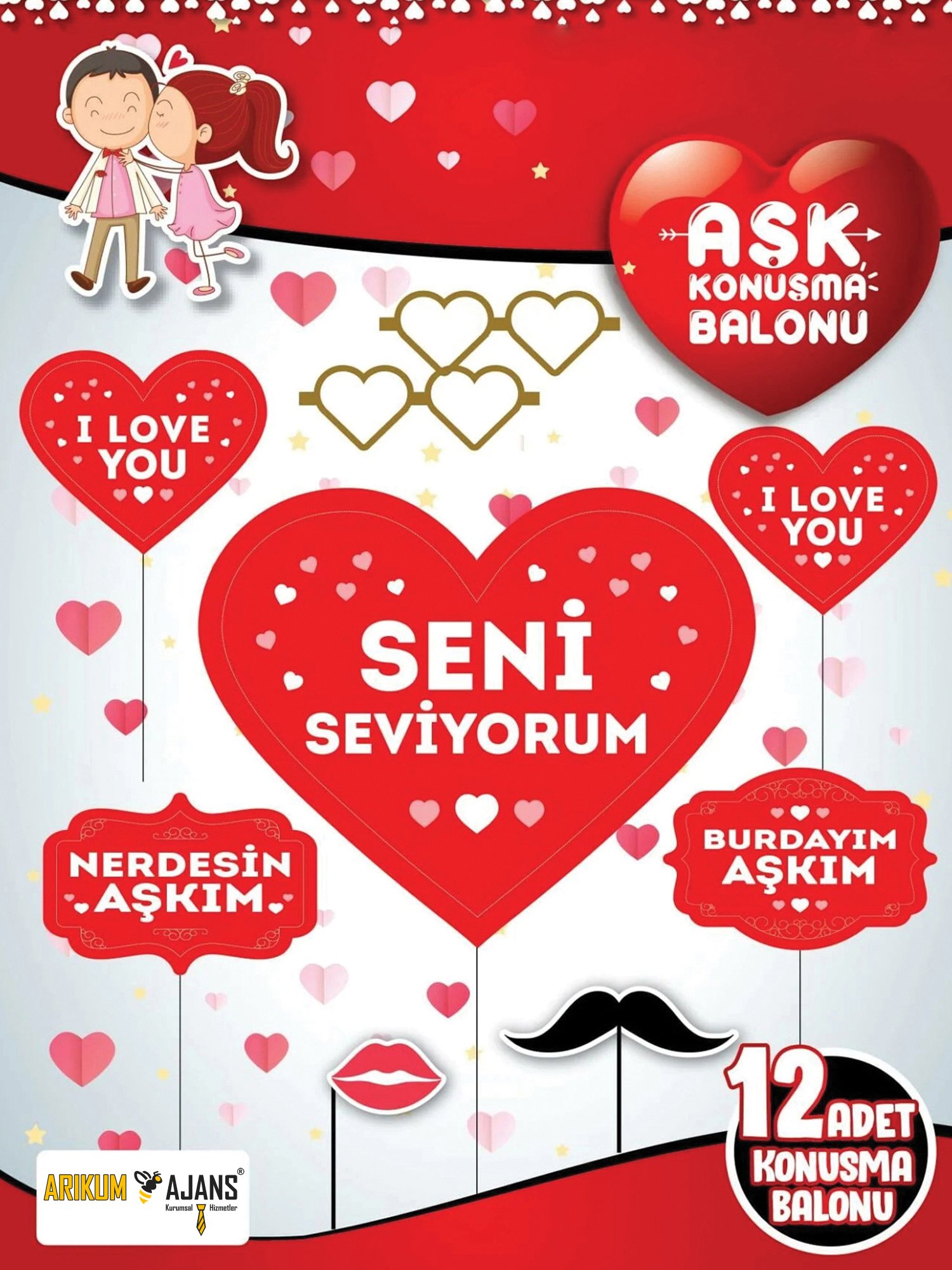 Seni Seviyorum Aşk Konuşma Balonu 12 Adet