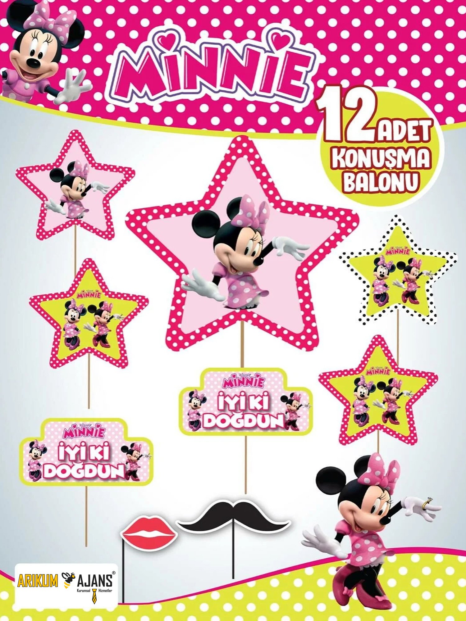 Minnie Mouse Doğum Günü Konuşma Balonu 12 Adet
