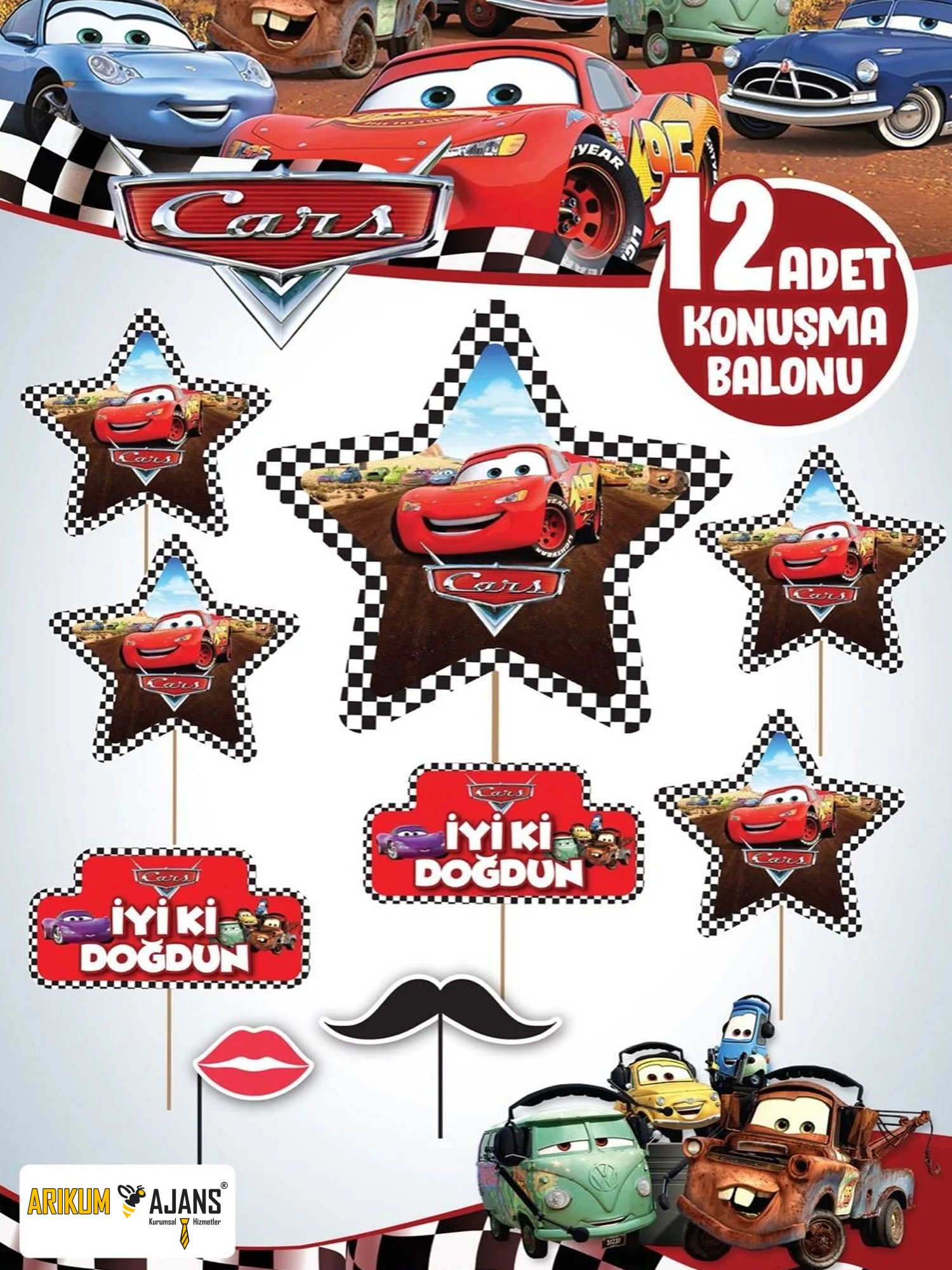 Cars Arabalar Şimşek Mcqueen Doğum Günü Konuşma Balonu 12 Adet
