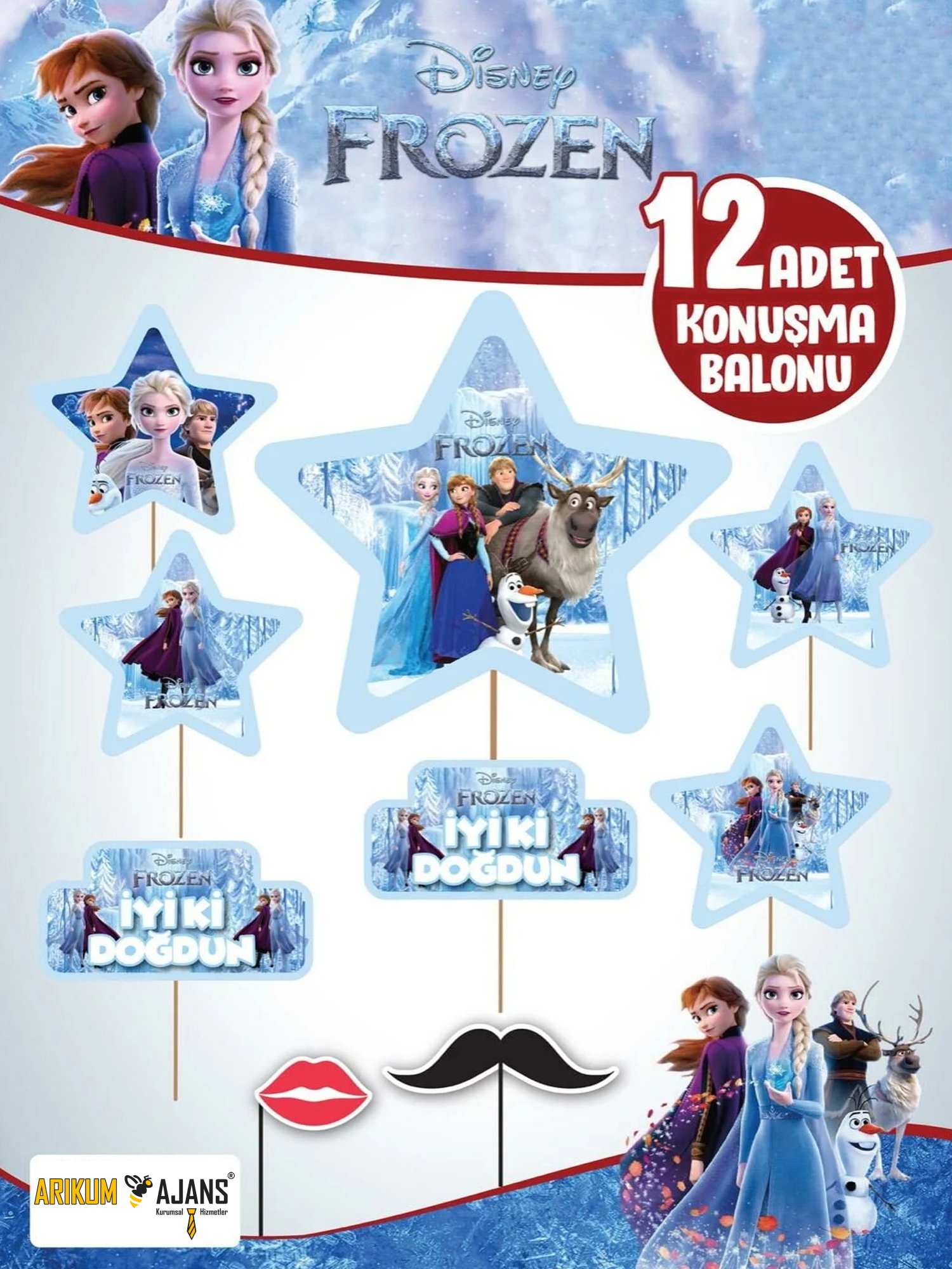Frozen Karlar Ülkesi Doğum Günü Konuşma Balonu 12 Adet