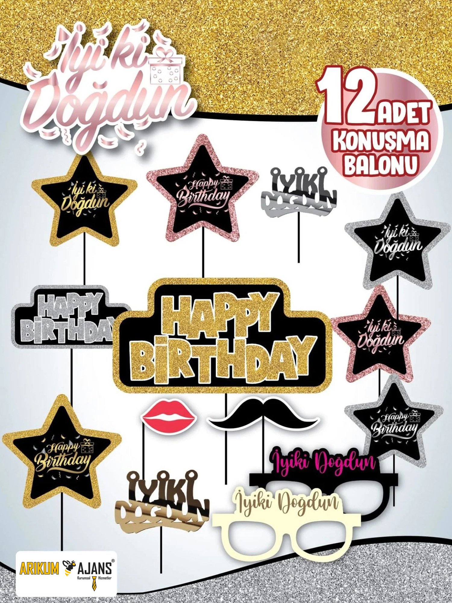 Happy Birthday Doğum Günü Konuşma Balonu 12 Adet