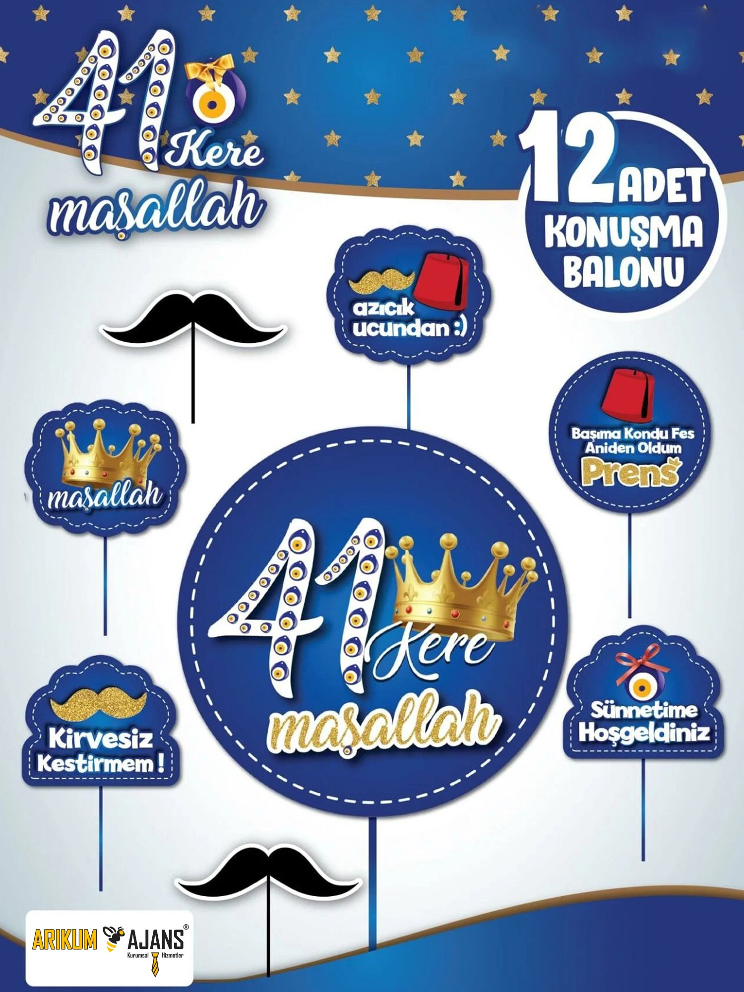 41 Kere Maşallah Sünnet Konuşma Balonu 12 Adet