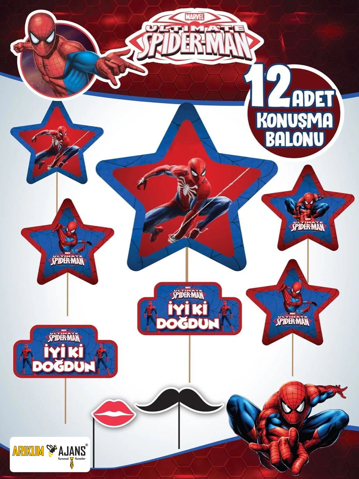Spider Man Örümcek Adam Doğum Günü Konuşma Balonu 12 Adet