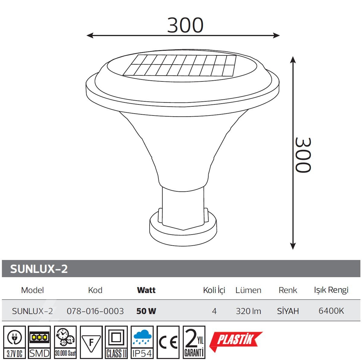 Set Üstü Solar Bahçe Apliği 50W 6400K Soğuk Beyaz IP54 Horoz Sunlux-2