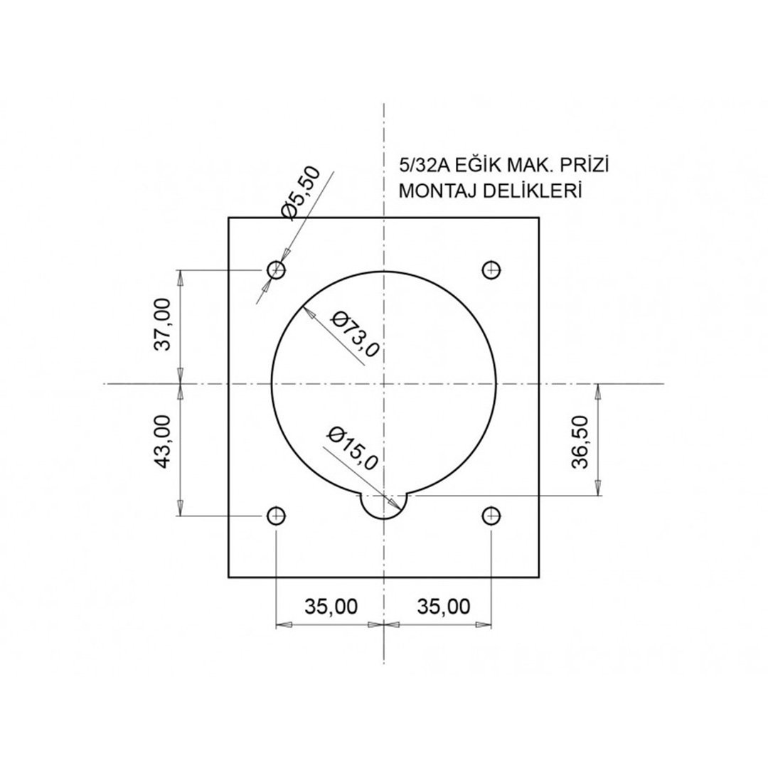 45° Eğik Makine Priz 5x32A 380V - Bemis BC1-3505-2420