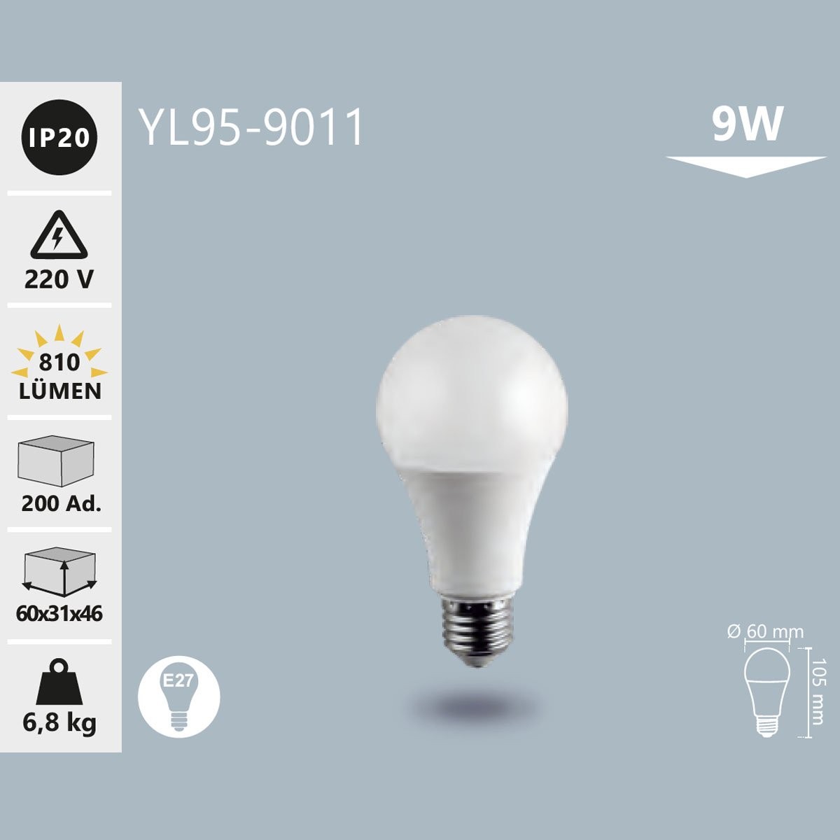 LED Ampul E27 9W 4000K Ilık Beyaz Noas YL95-9017