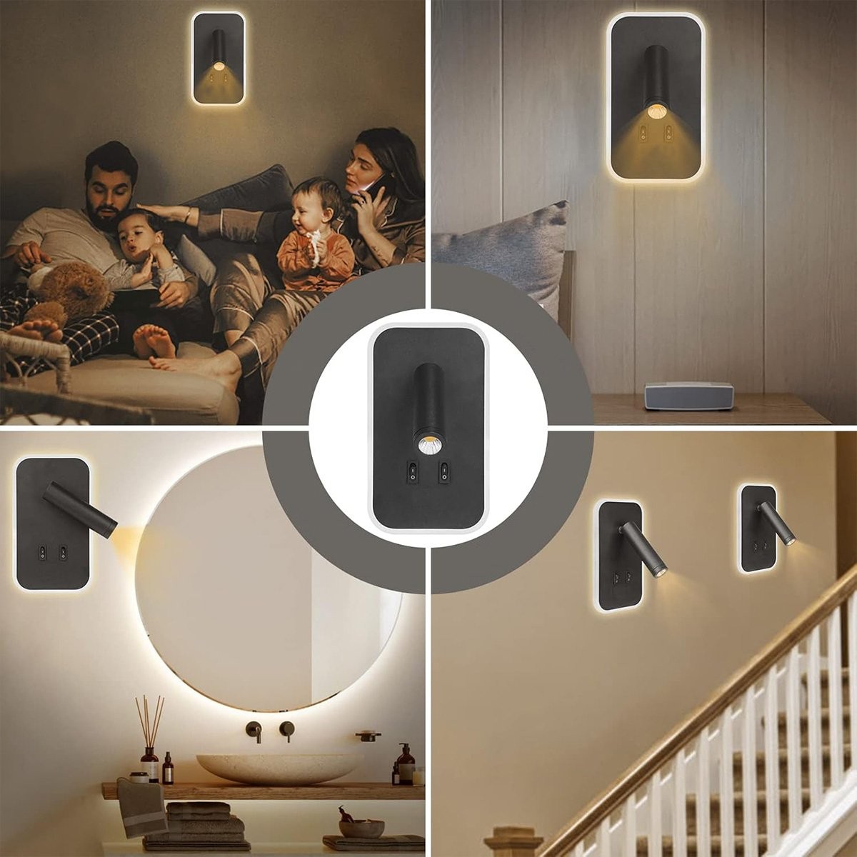 Yatak Başı Aplik 3+7W 3200K Gün Işığı Noas Ronda YL85-0732 (Siyah)