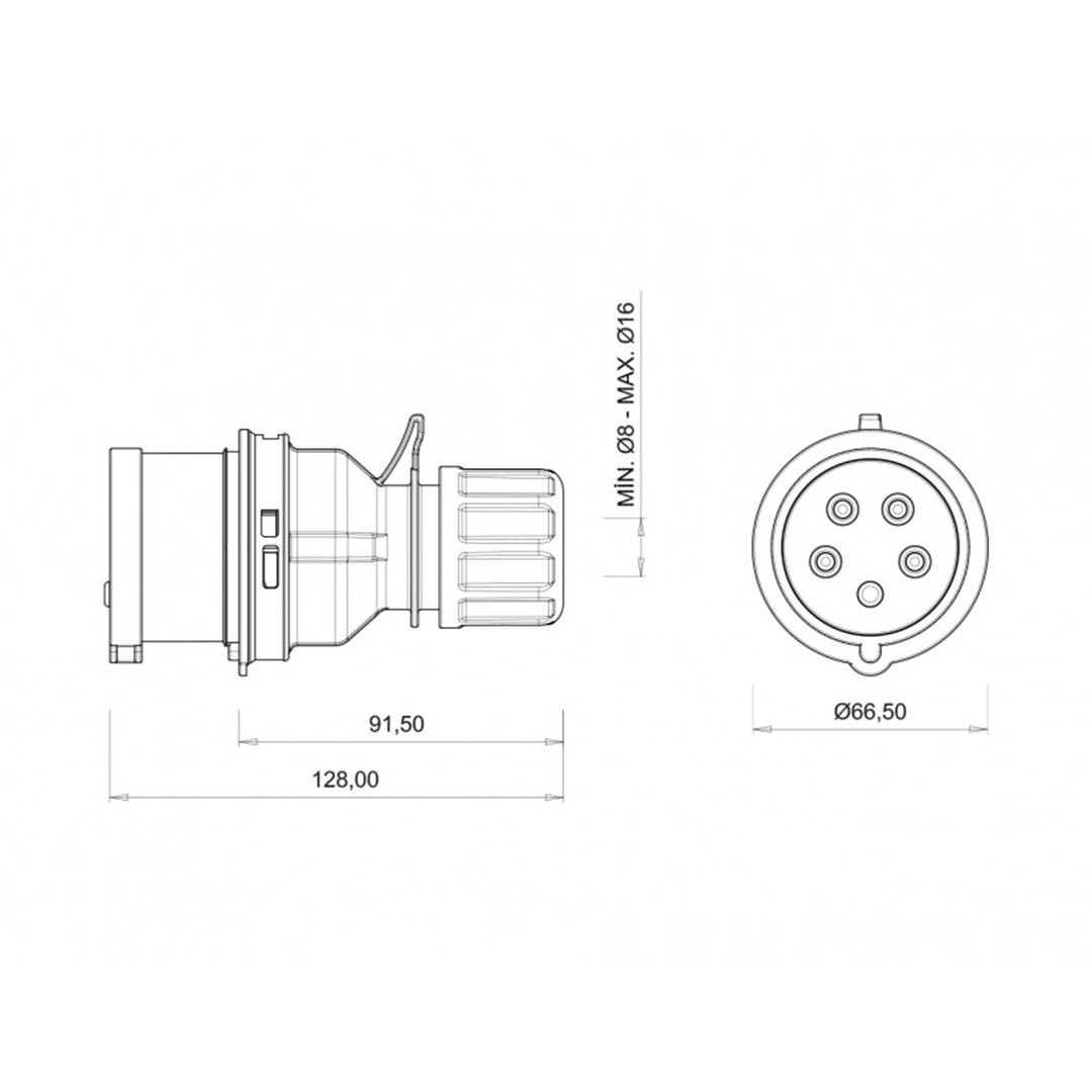 Düz Erkek Fiş 5x16A 380V - Bemis BC1-1505-2011